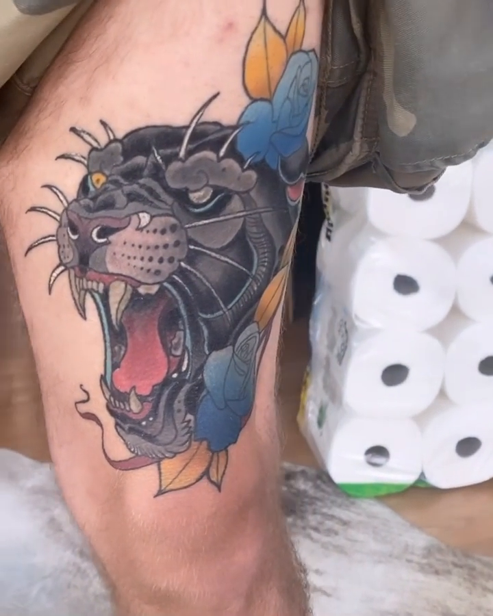 Panther head japanese irezumi tattoo by Lauren Schwier