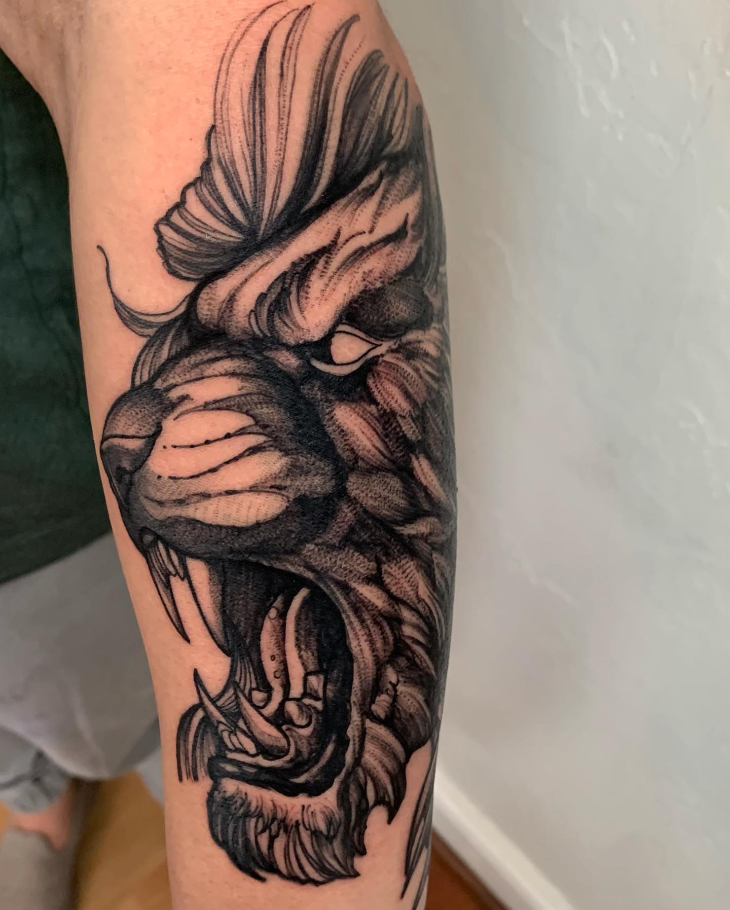 Lion realism tattoo on the forearm by ⚔ Dylan Smith ⚔, Richmond, Virginia
