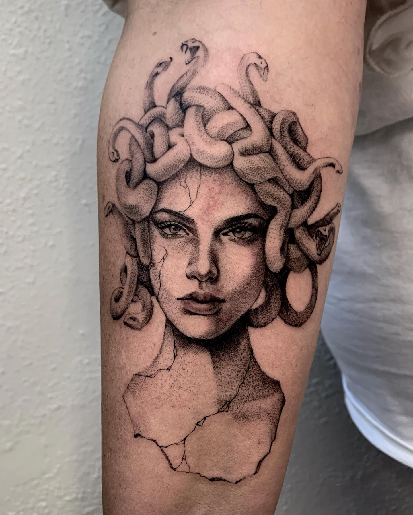 Tattoo by @monica.tattoos — dotwork, realism