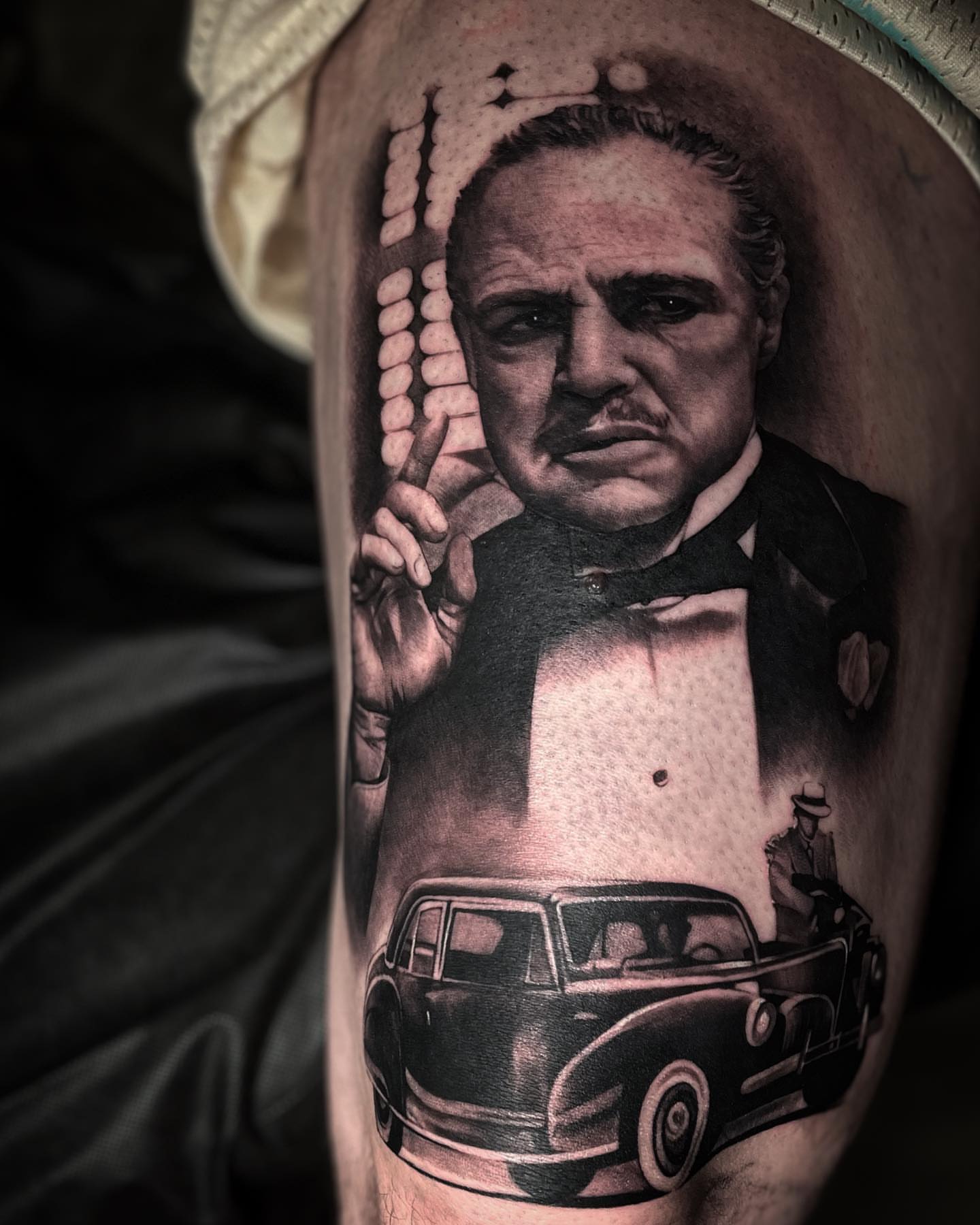 Don vito corleone realism tattoo on the forearm by Sena Sim 🇰🇭, Worcester, Massachusetts