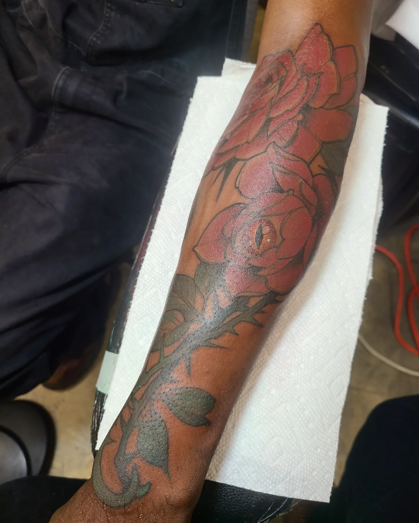 Roses American traditional tattoo on the forearm by Robert Kraiza - Philadelphia Tattoo Artist