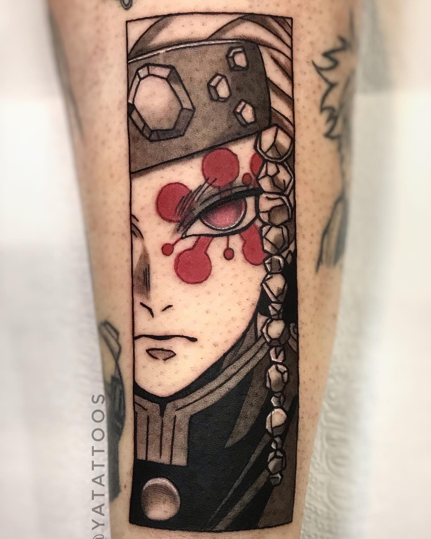 Anime character anime tattoo on the forearm by Yasmin Almeida