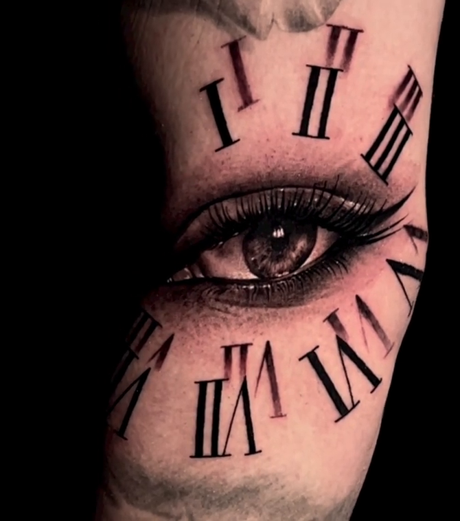 Eye and clock face realism tattoo by Michael Sosa
