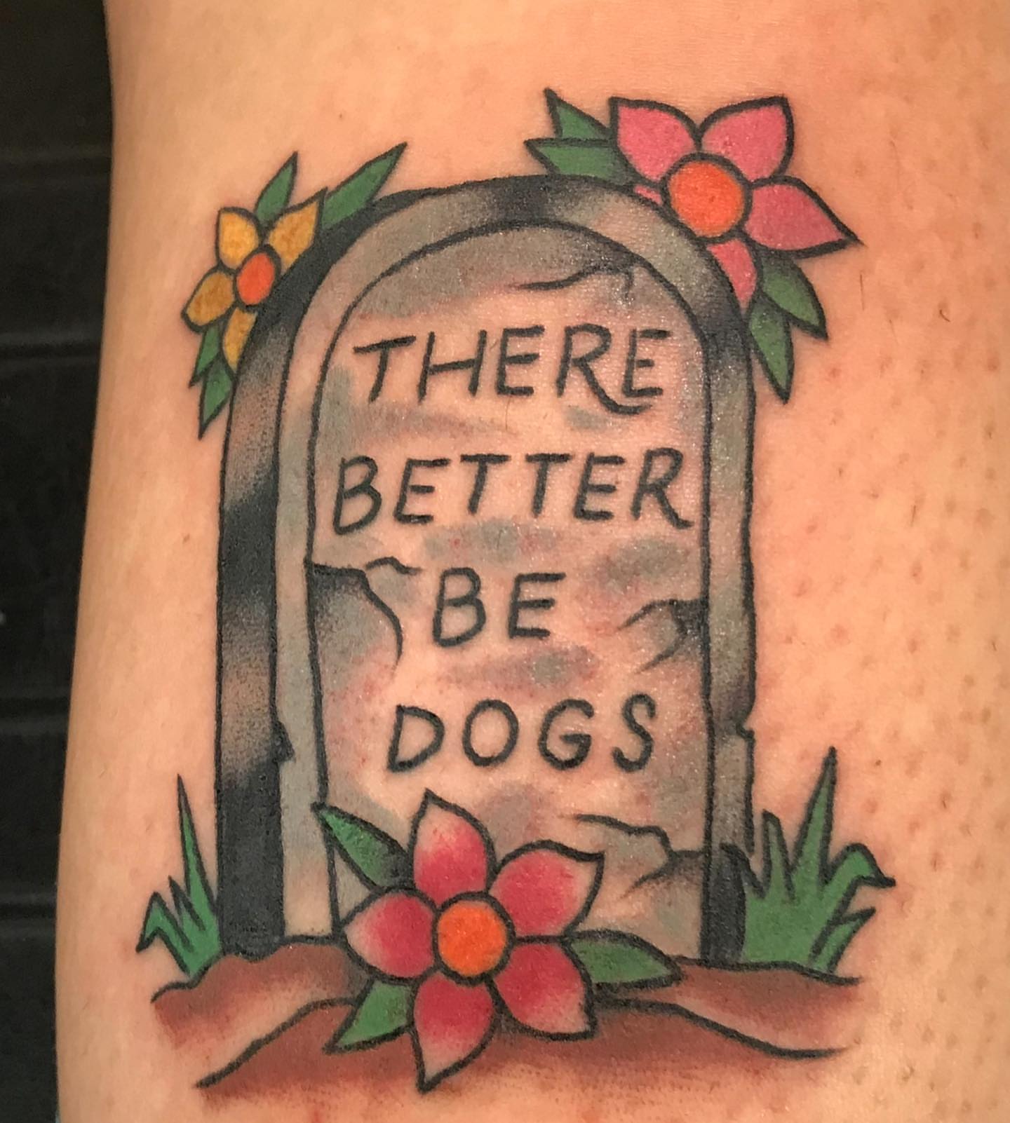 Graveyard sign American traditional tattoo on the forearm by IdleHandsFlex, New Orleans, Louisiana