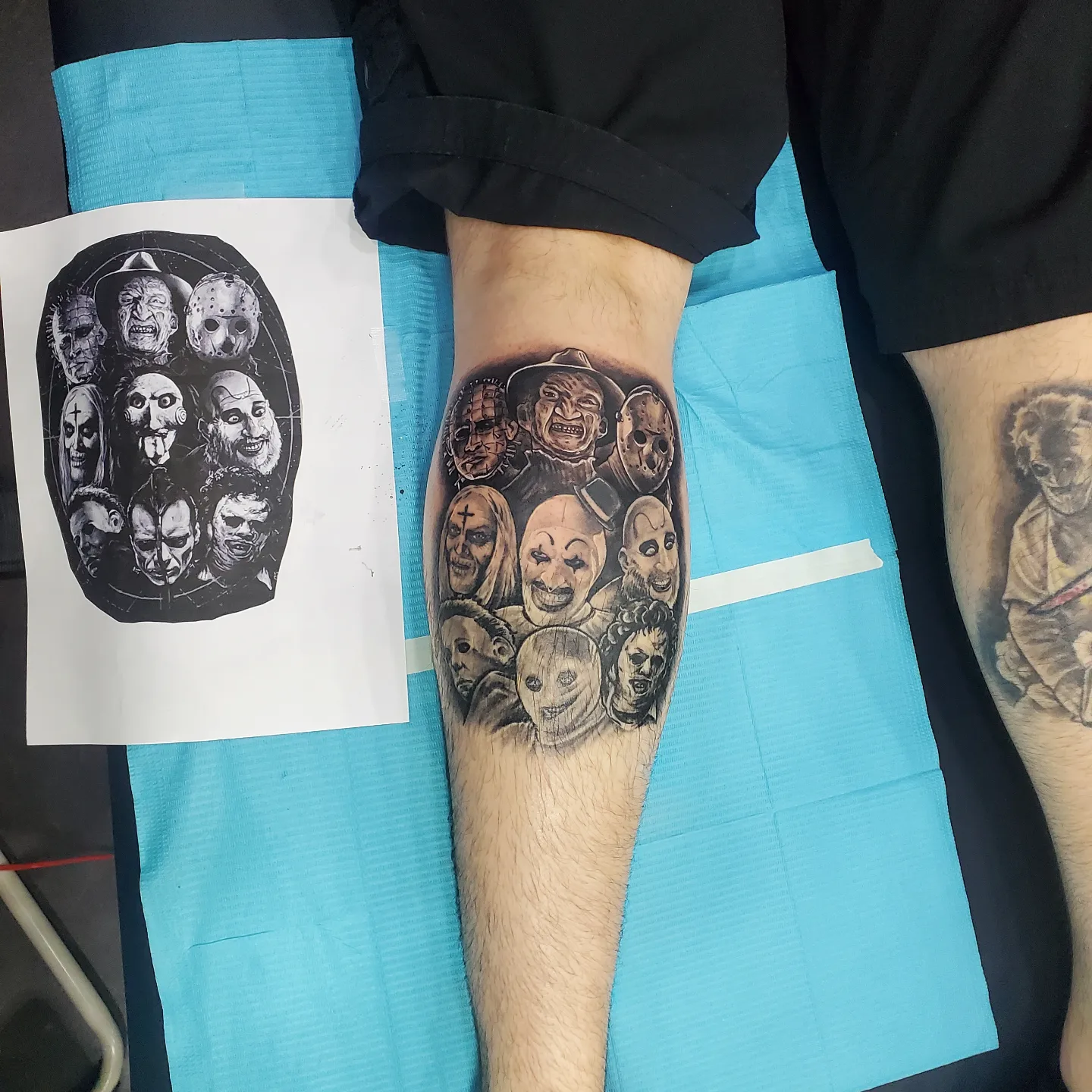 Horror movie characters black and grey tattoo on the forearm by @stevison15