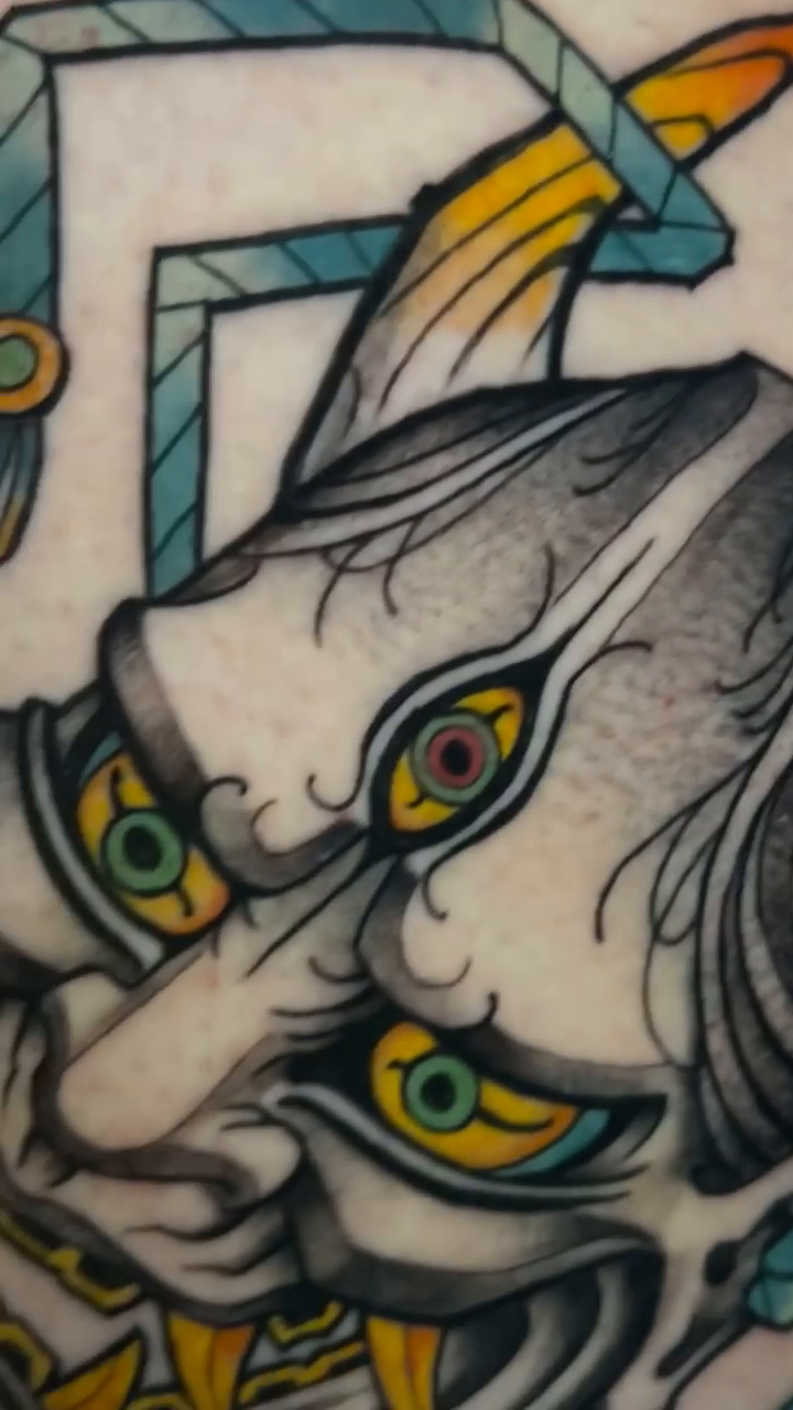 Oni mask japanese irezumi tattoo by Neo-Traditional tattoos in Las Vegas