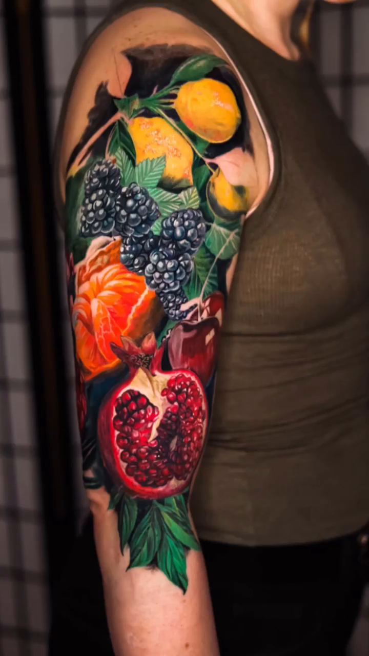 Fruit still life realism tattoo by angel.antonio.tattoos