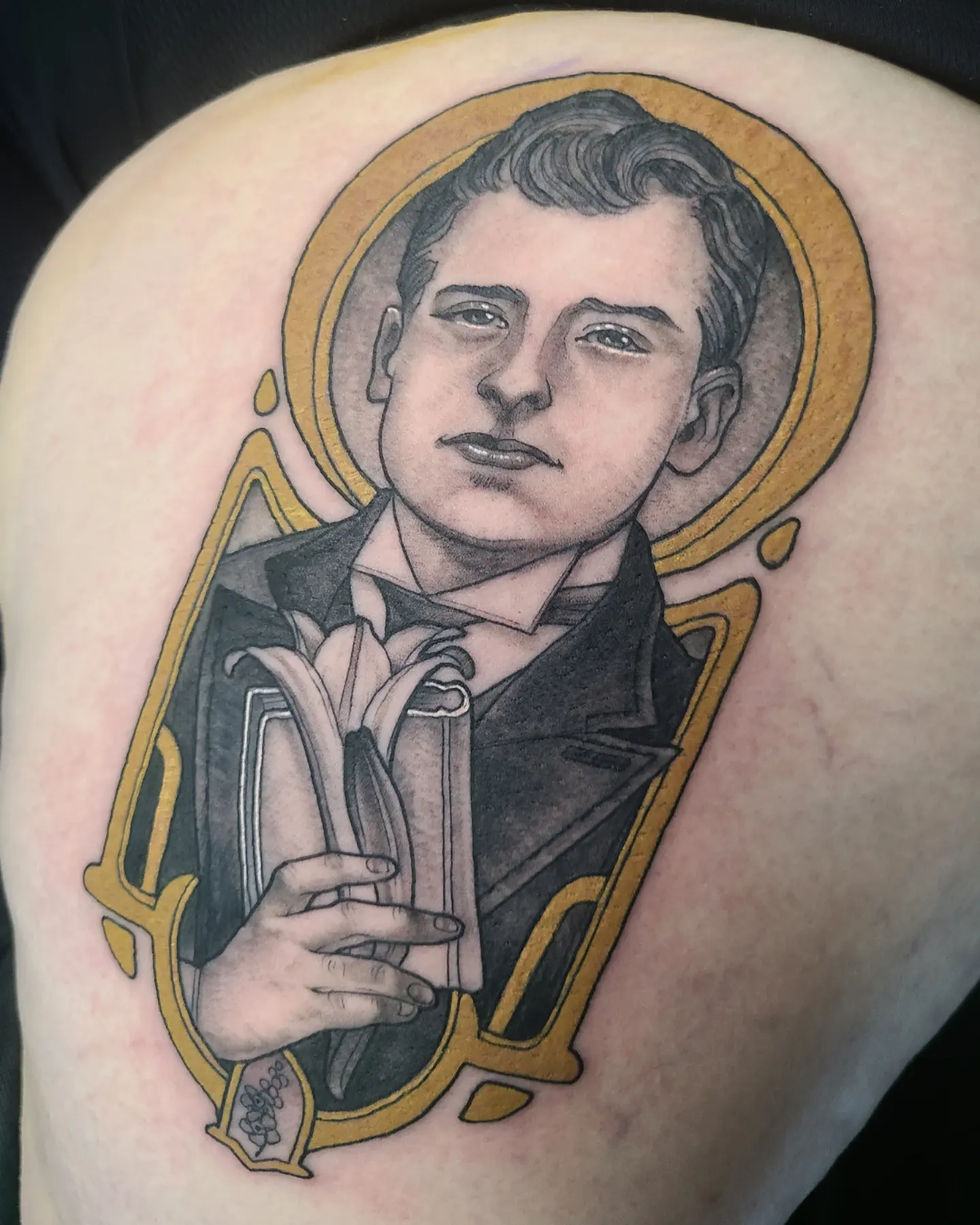Portrait realism tattoo on the shoulder by Robert Kraiza - Philadelphia Tattoo Artist