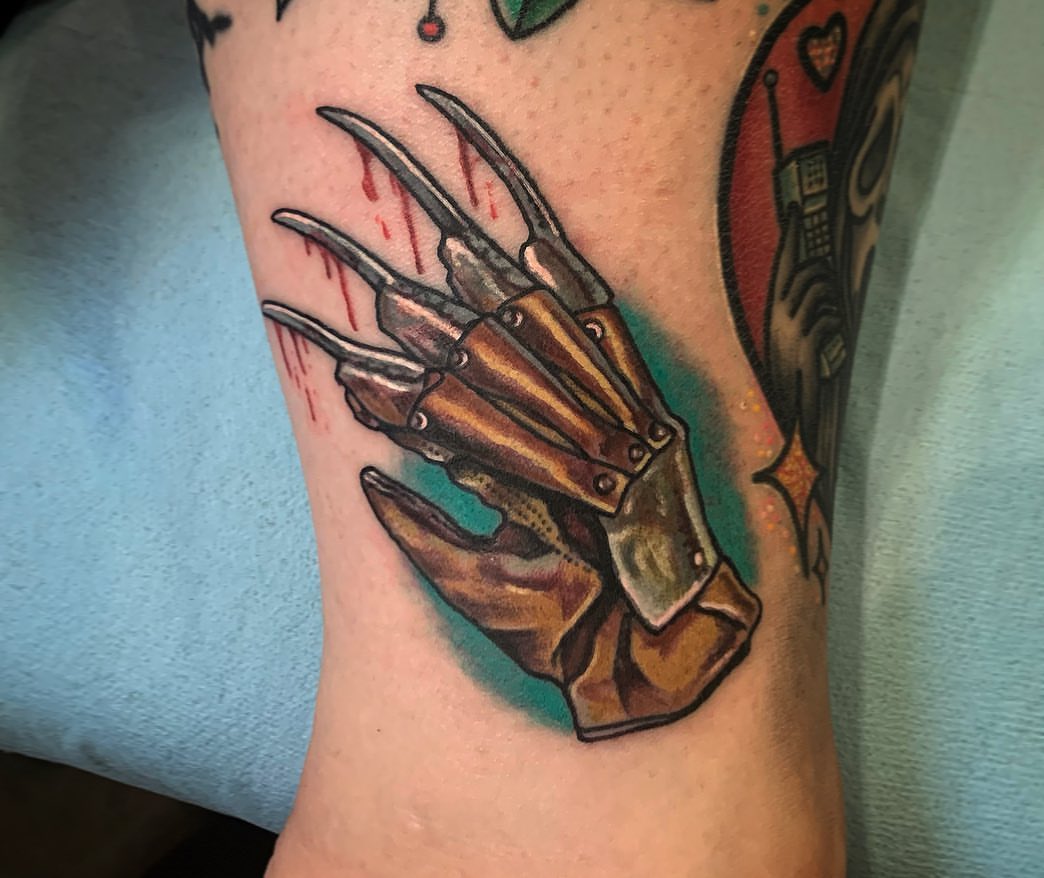 Freddy krueger glove American traditional tattoo on the forearm by Izak Blanke, Murfreesboro, Tennessee