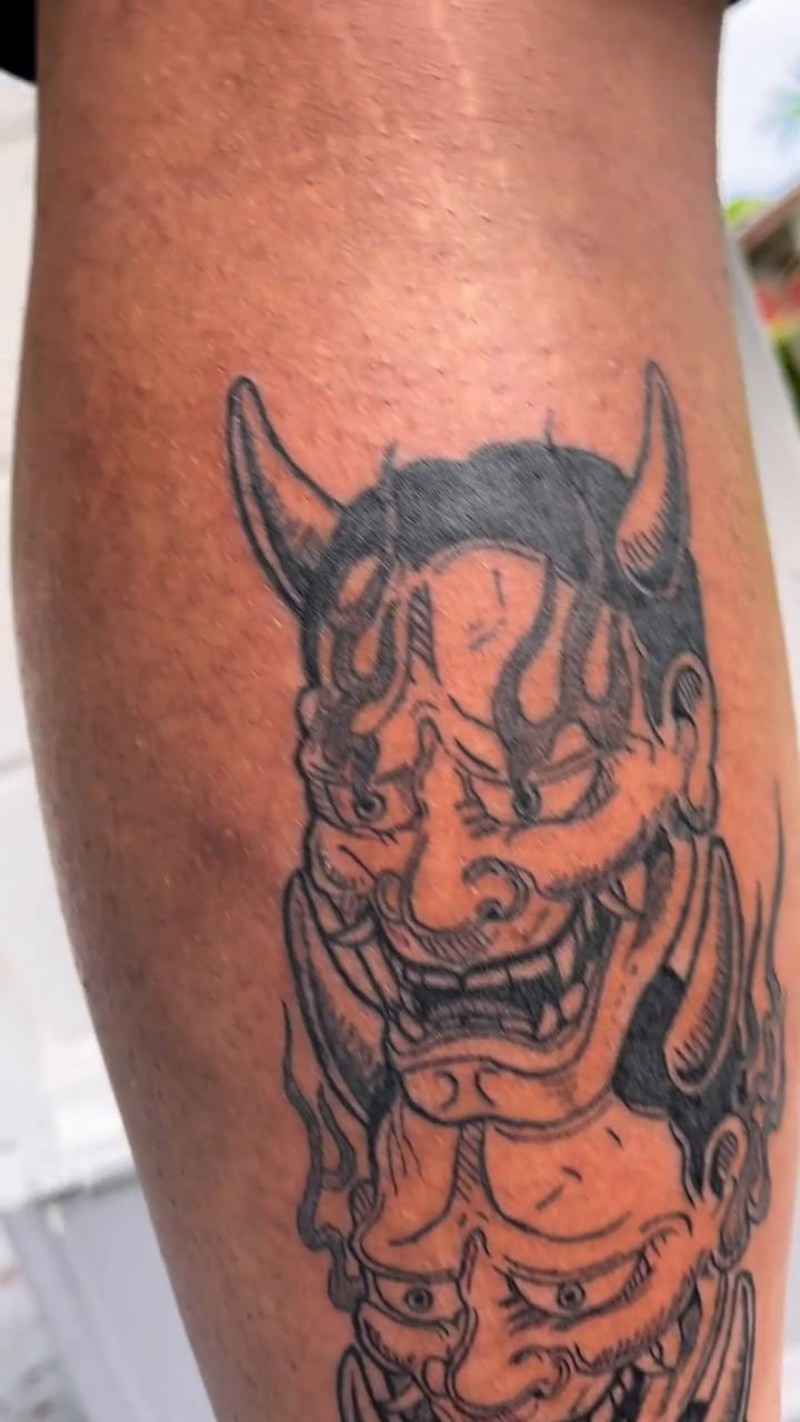 Stack of oni masks japanese irezumi tattoo by Shampooh