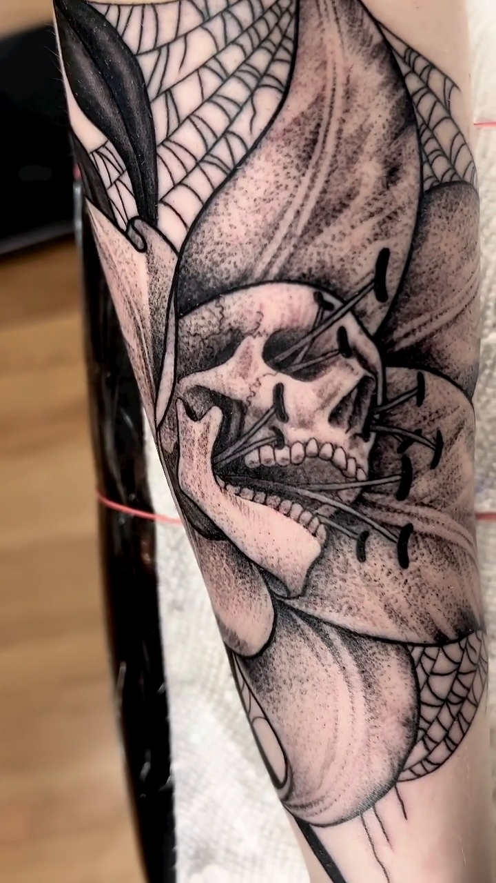 Tattoo by @justintattooart — dark_realism, black_and_grey