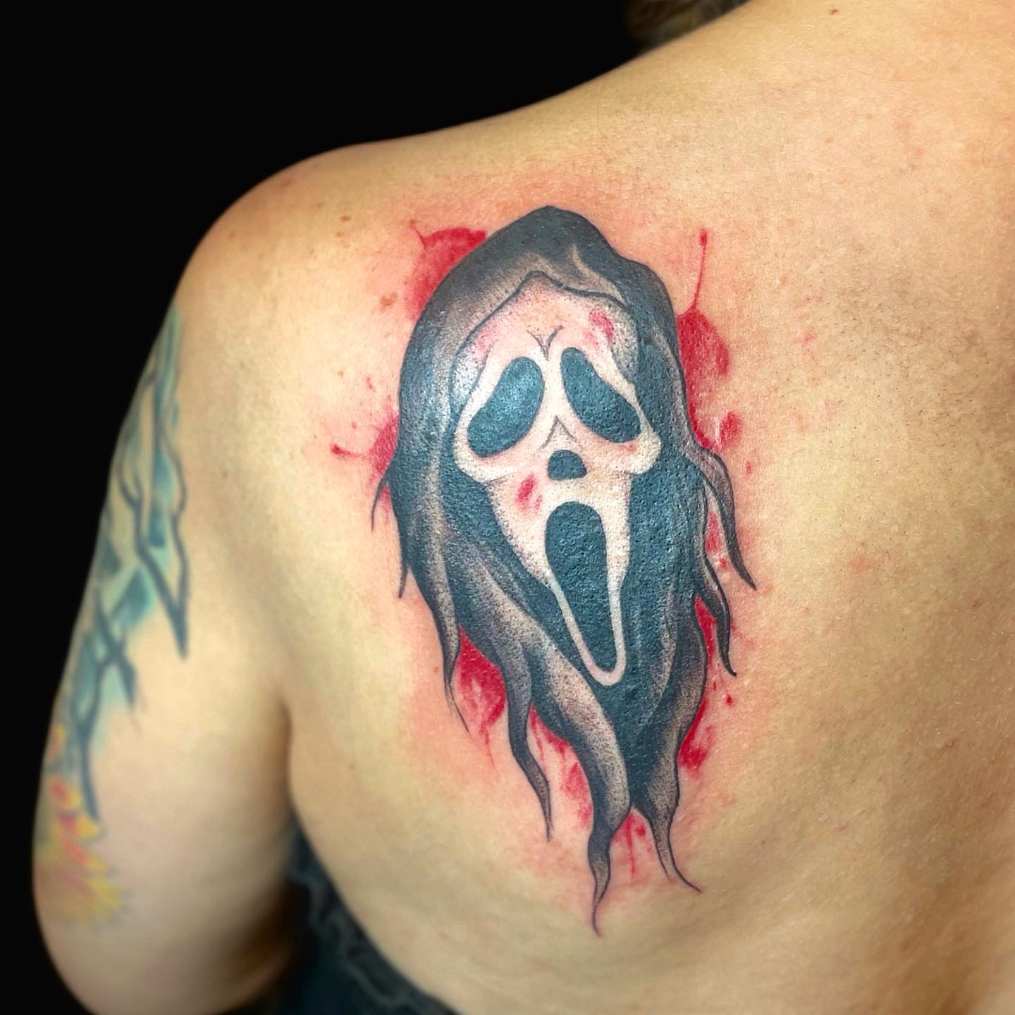 Ghost mask dark realism tattoo on the shoulder by π©ππ π