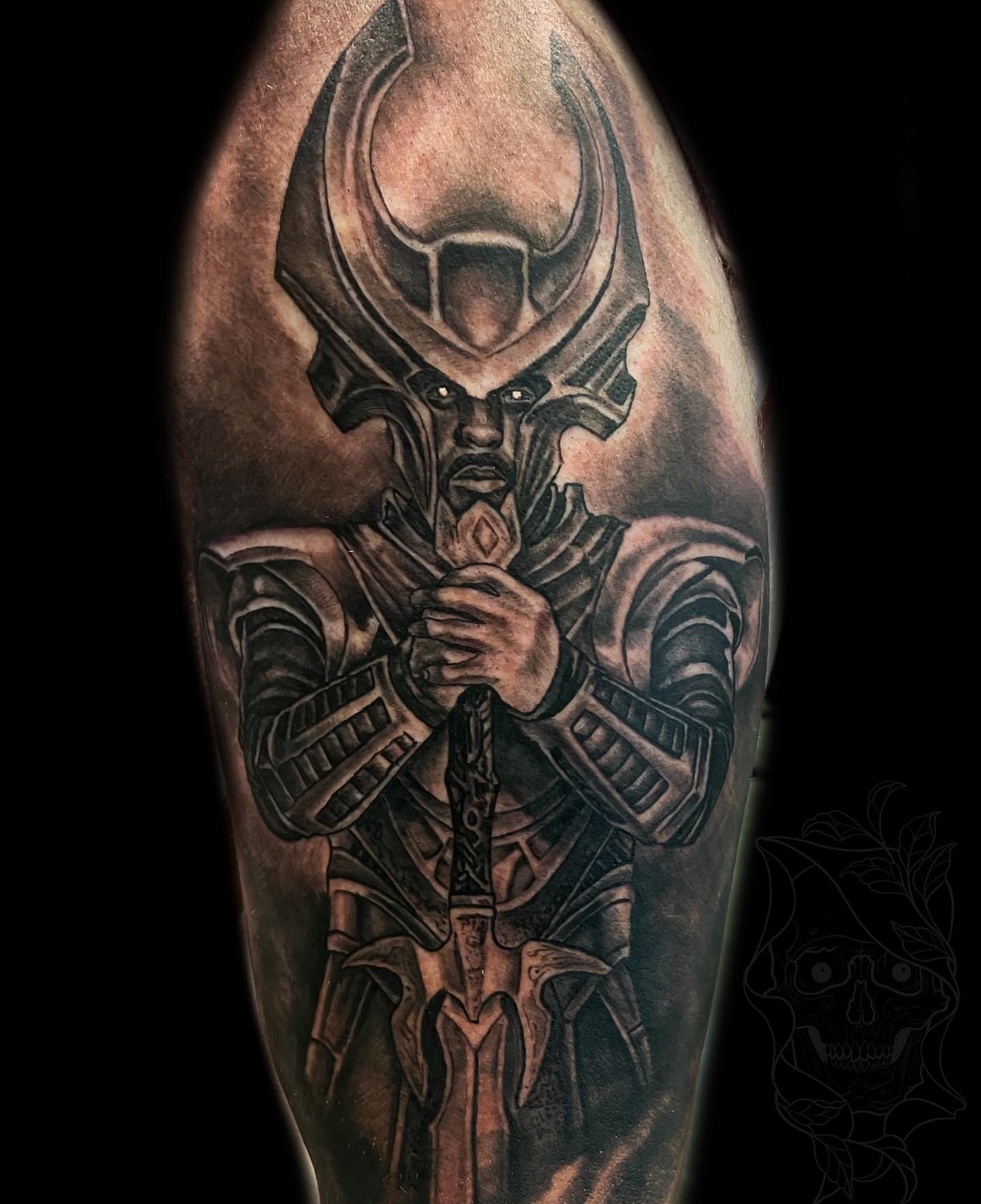 Warrior realism tattoo on the forearm by Randoll Santander
