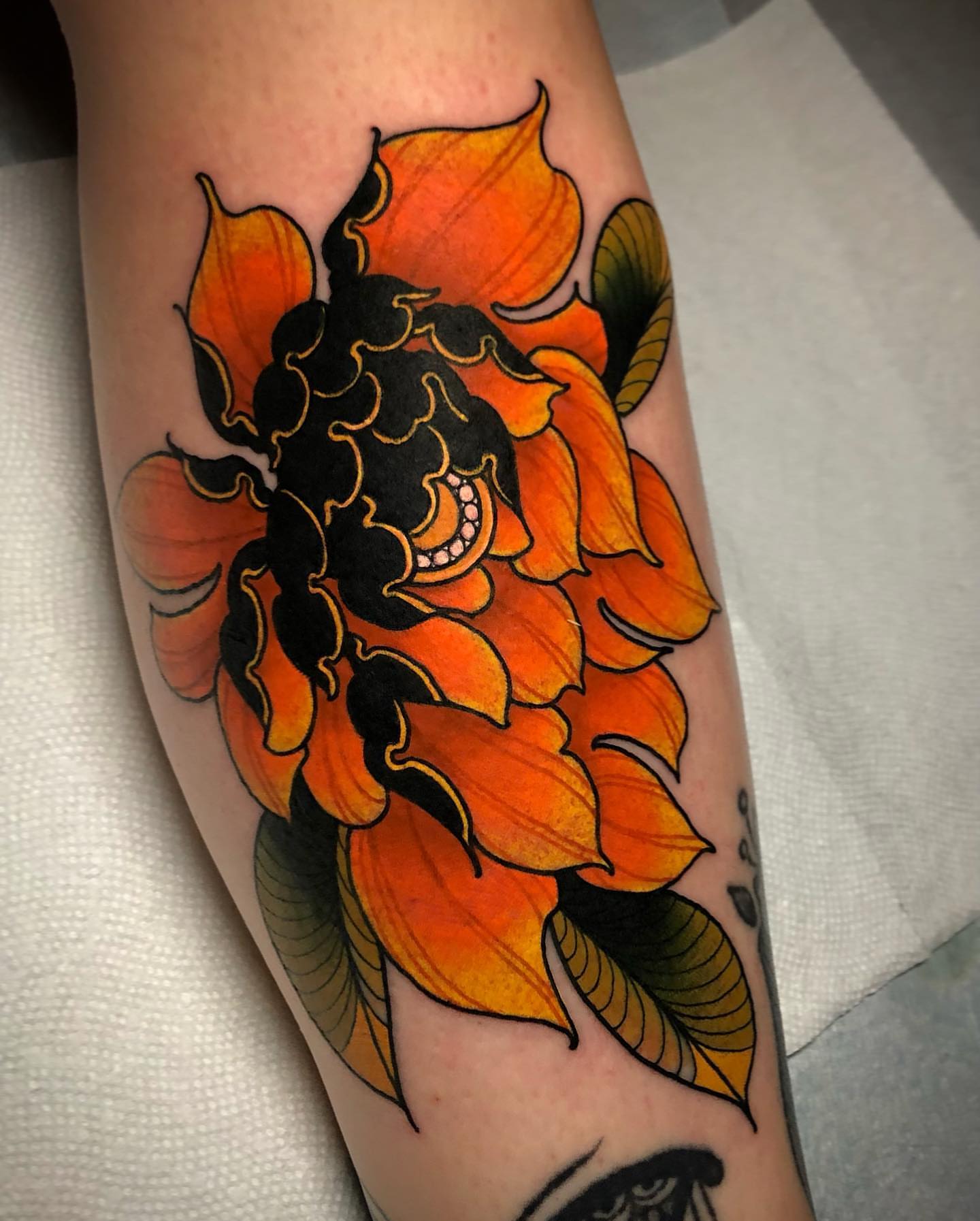 Sunflower American traditional tattoo on the forearm by π΅πππ πΎπππππππ, Penndel, Pennsylvania