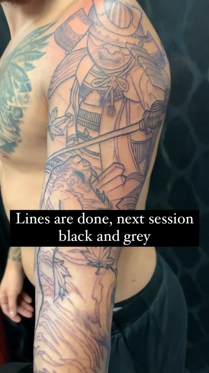 Samurai warrior and maple leaves japanese irezumi tattoo by Jason L.