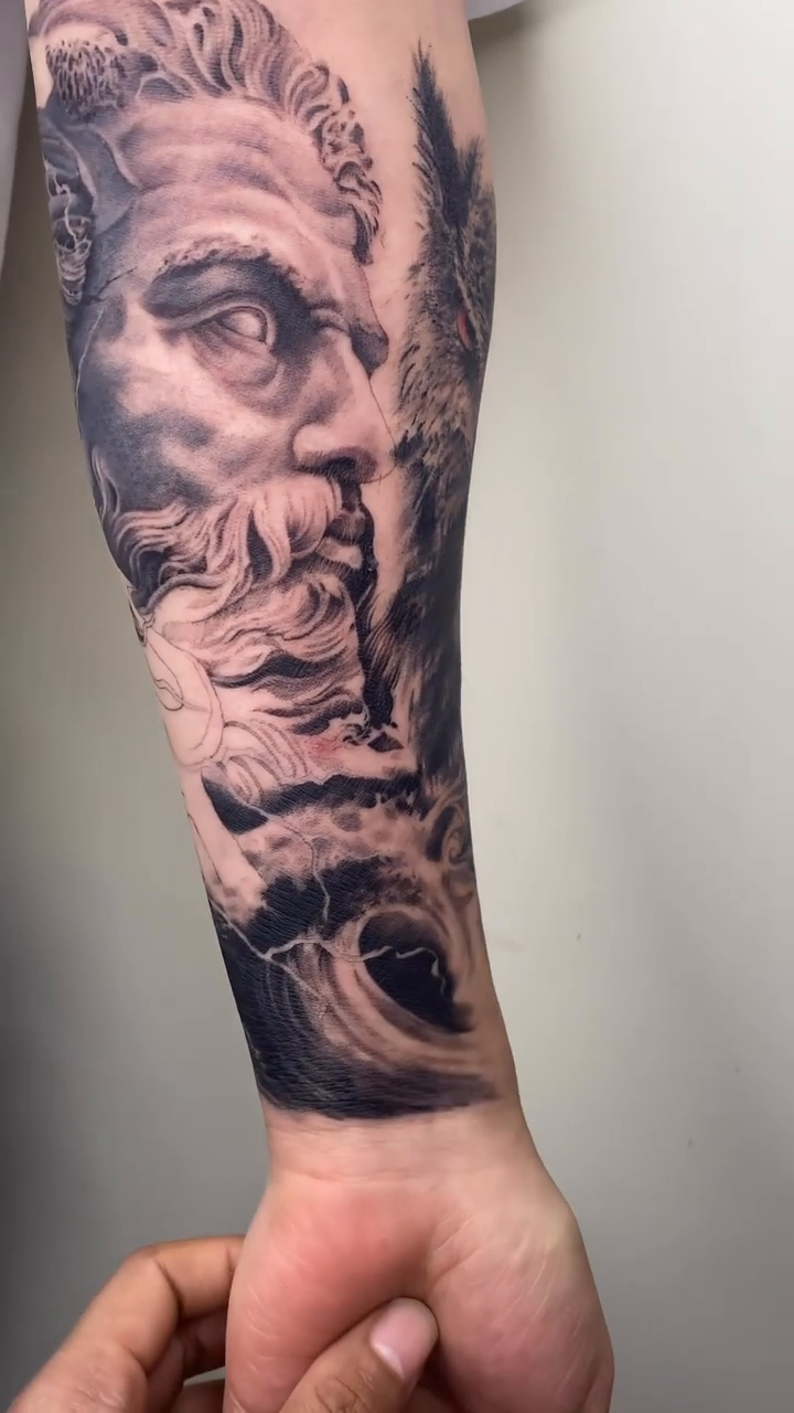 Tattoo by @3k_tat_too — realism, black_and_grey