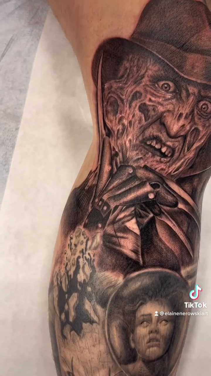 Freddy Krueger realism tattoo by Elaine Nerowski ☾