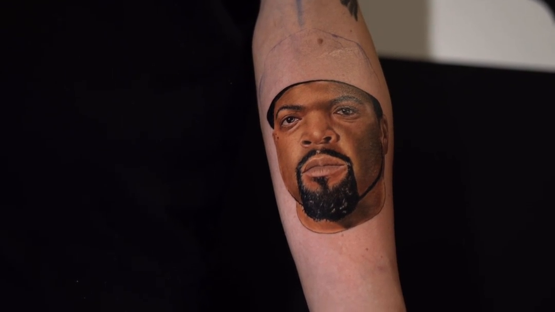 Ice Cube portrait realism tattoo by Remko