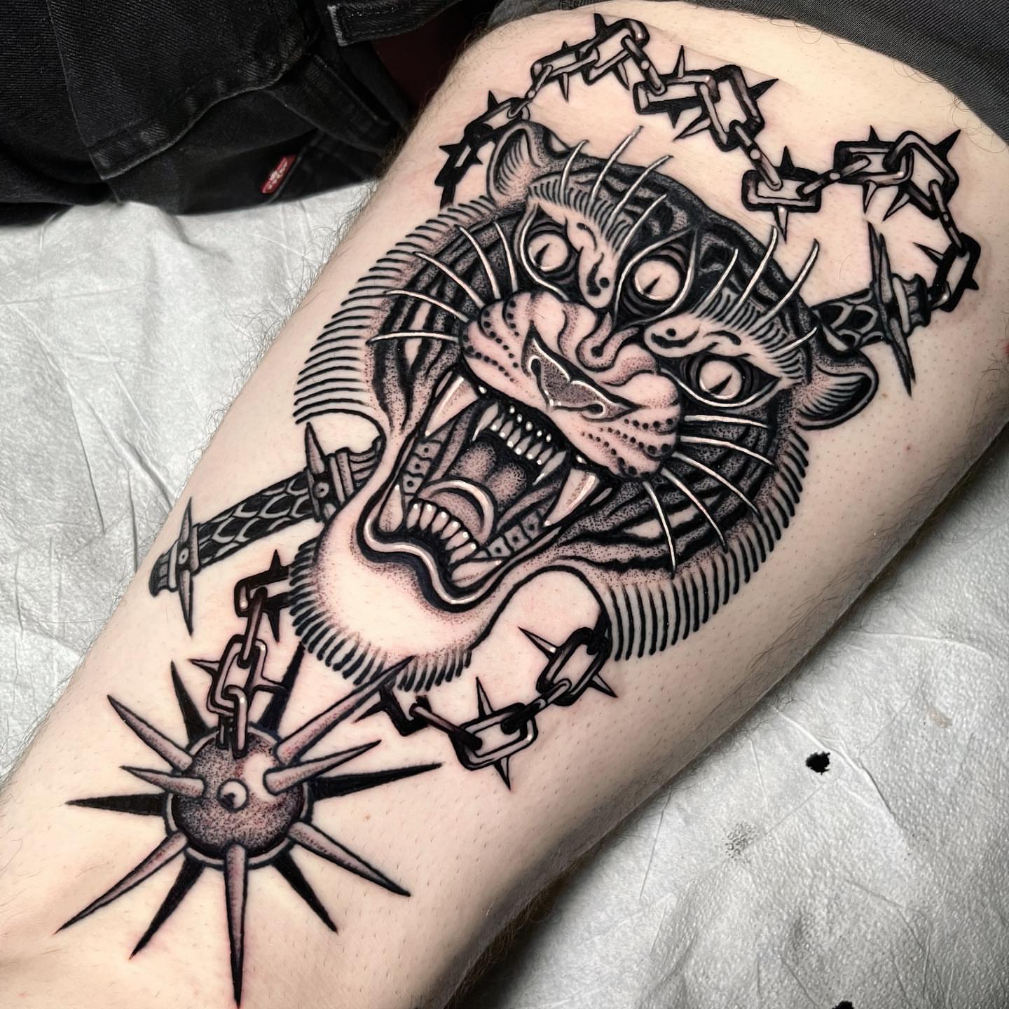 Tattoo by @saralewistattoo — black_and_grey