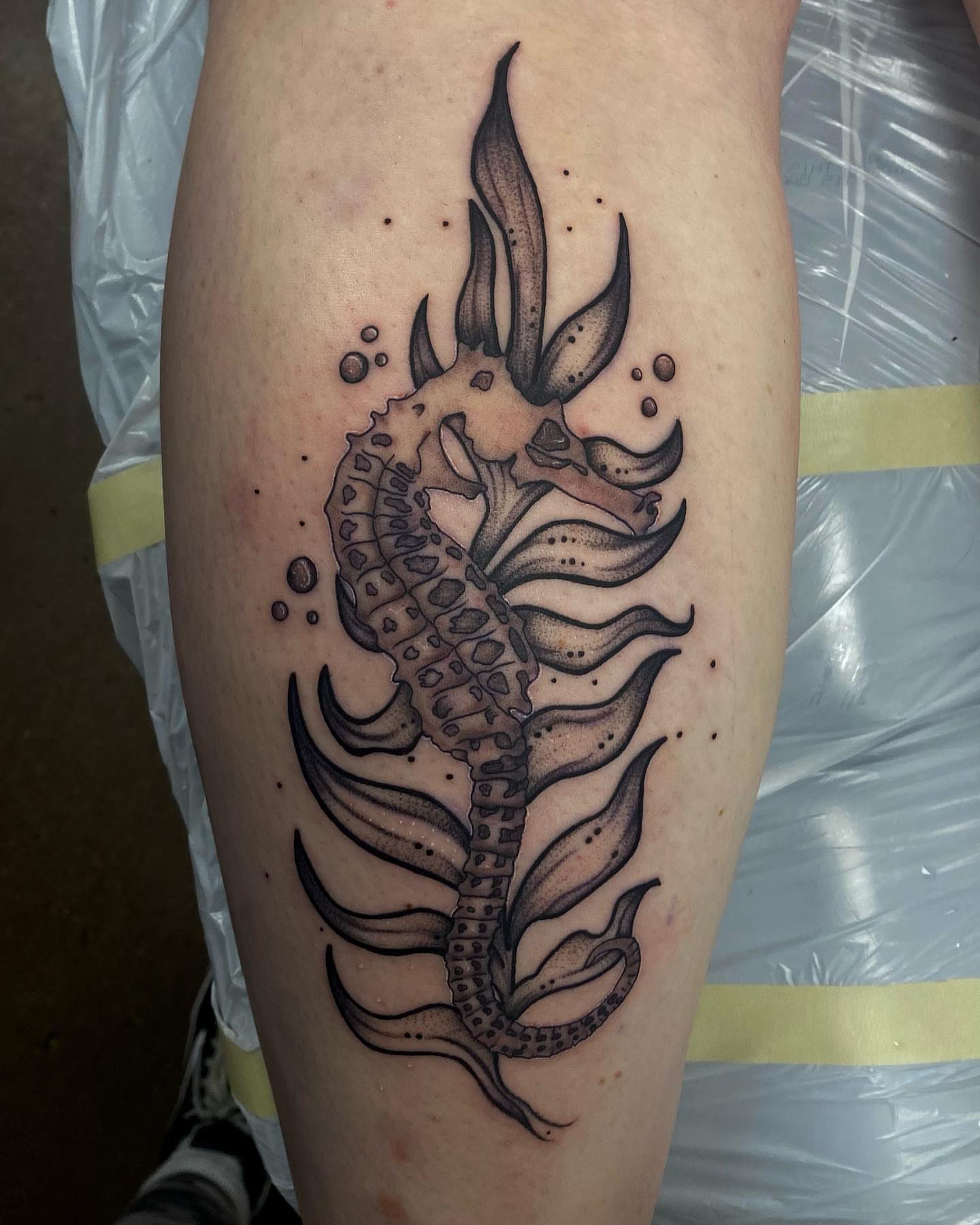 Tattoo by @deadgirltatting — dotwork, black_and_grey