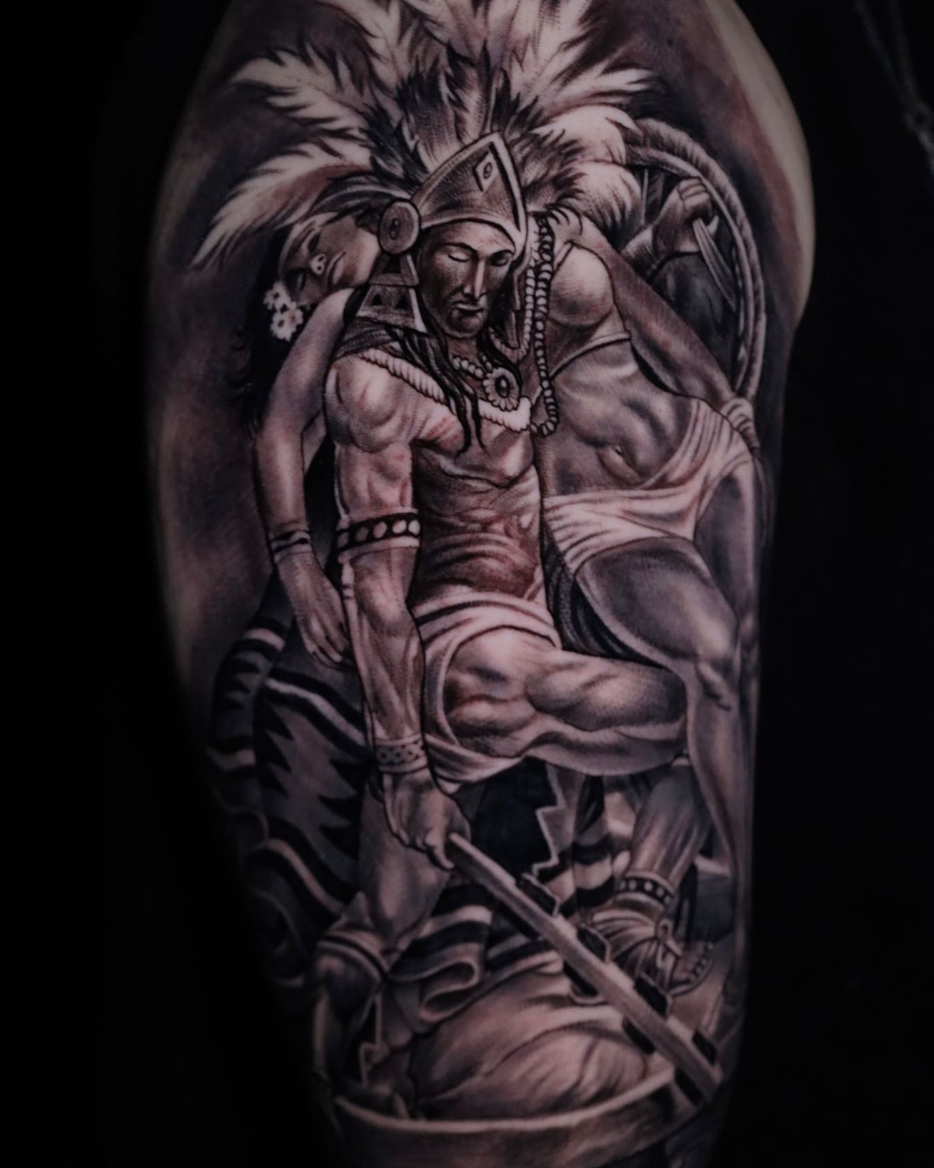 Native american warrior realism tattoo on the forearm by Tattoos By Chino
