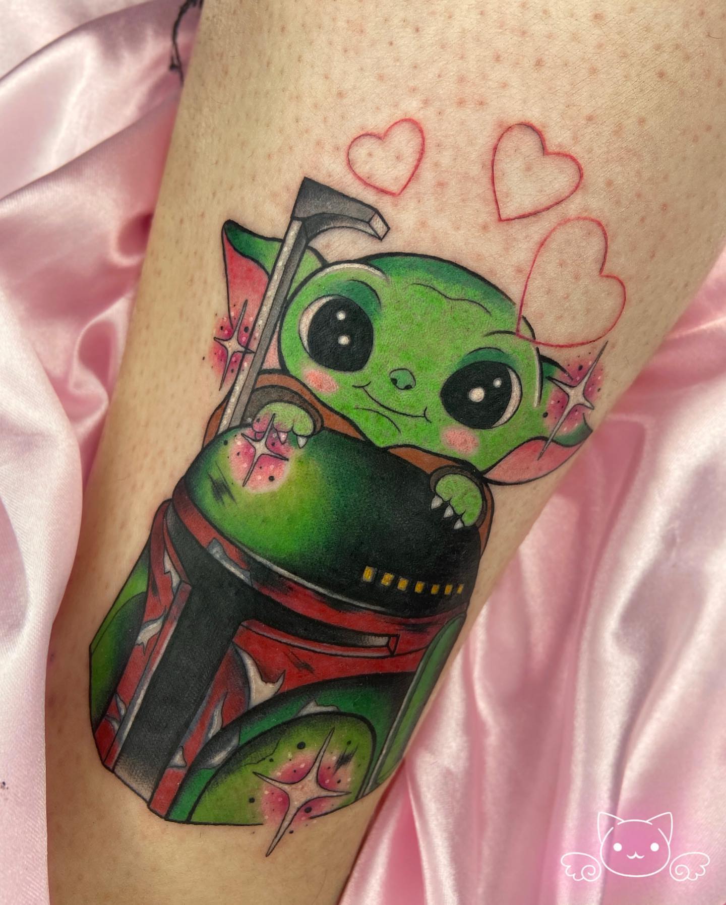 Baby Yoda illustrative tattoo on the forearm by Maria Camila yepes, Bogotá, Bogotá, Distrito Capital
