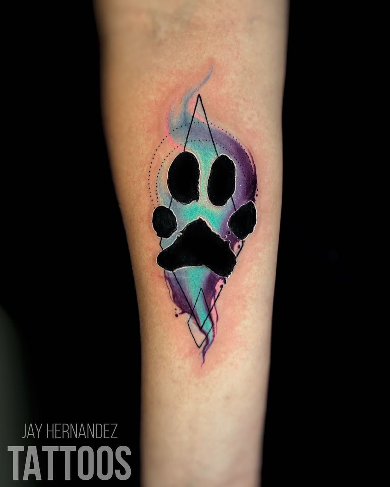Tattoo by @jayhernandeztattoos — dotwork, watercolor
