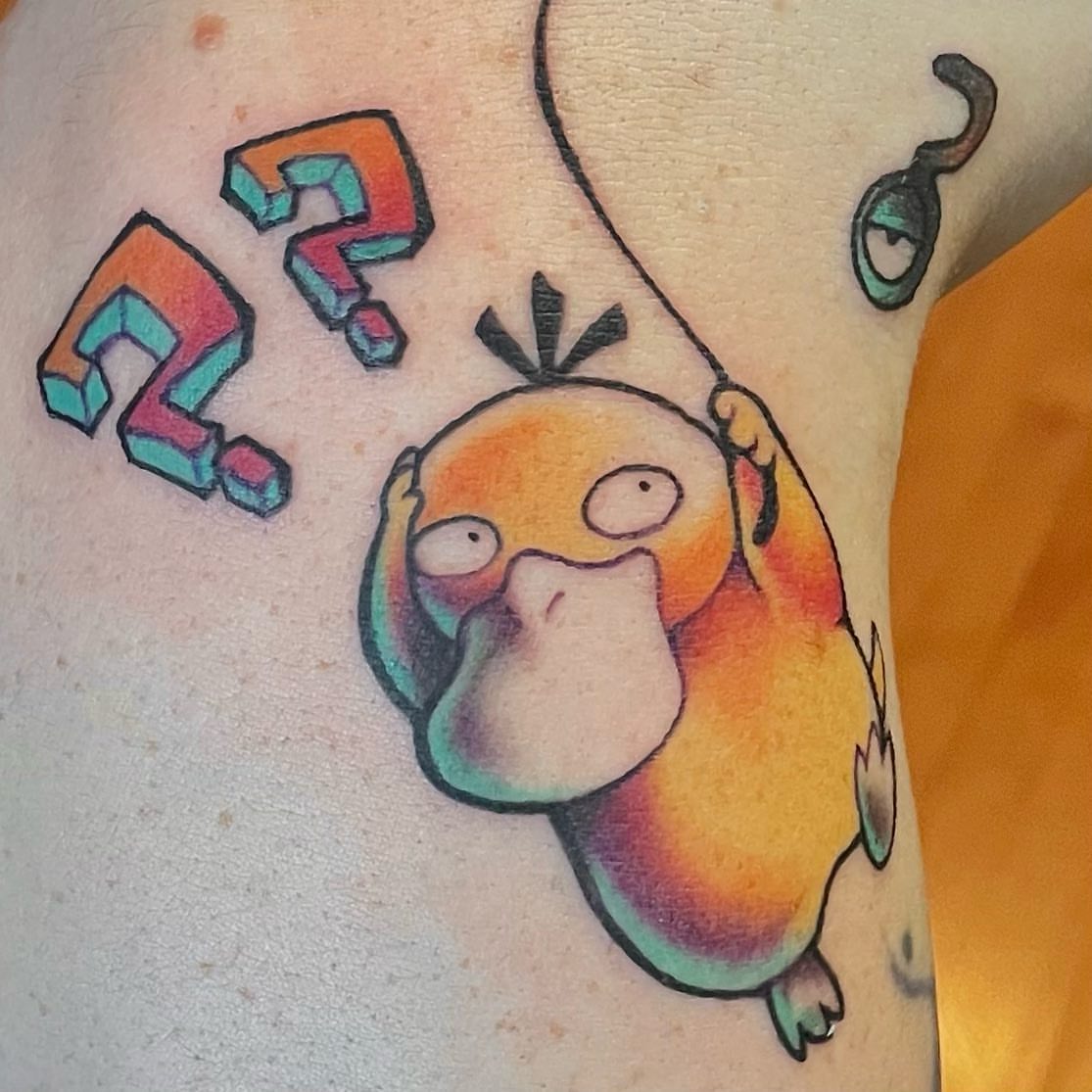 Squidward illustrative tattoo on the forearm by Brianna, Portland, Oregon