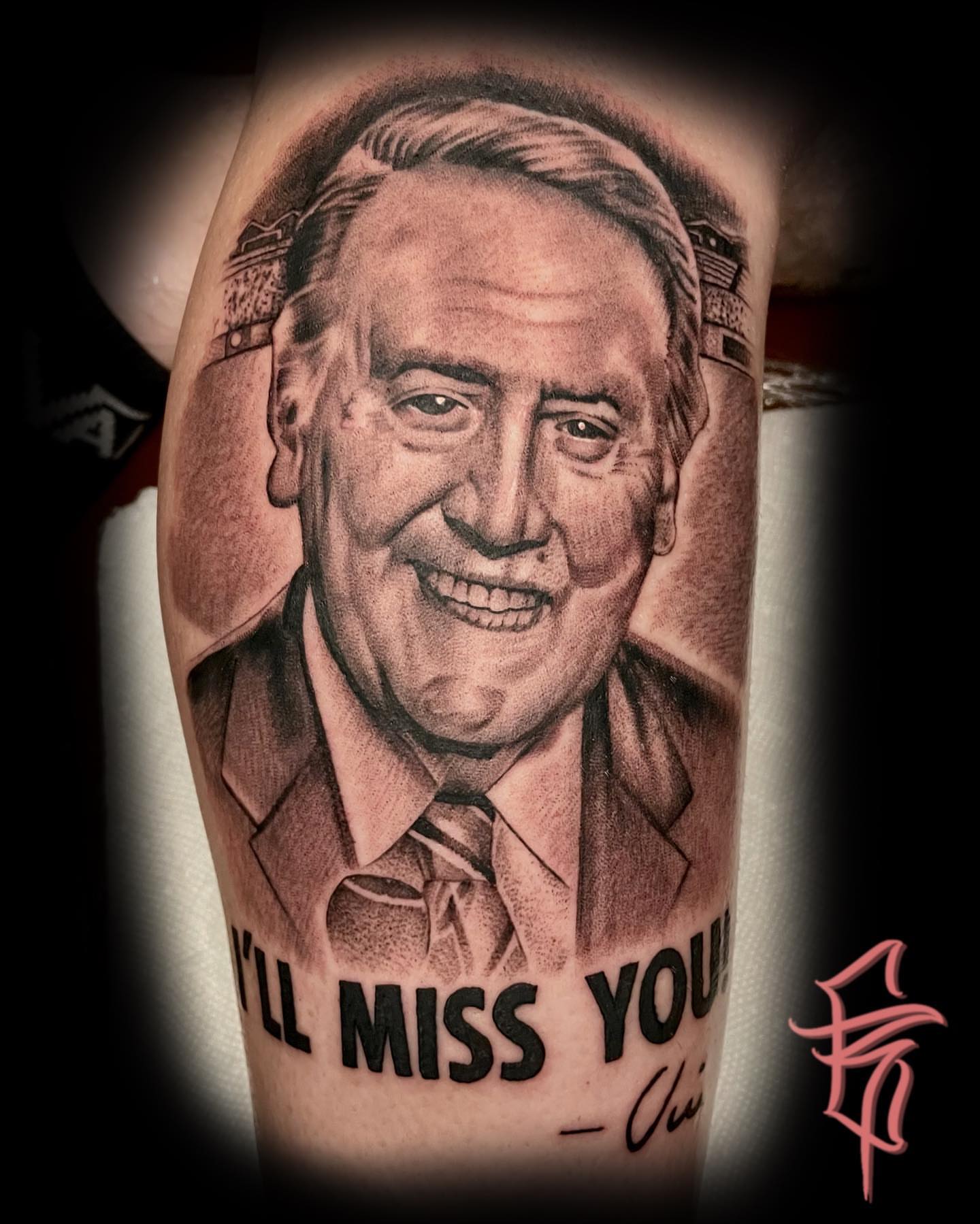 Portrait of a man realism tattoo on the forearm by Fullerton ca tattooing