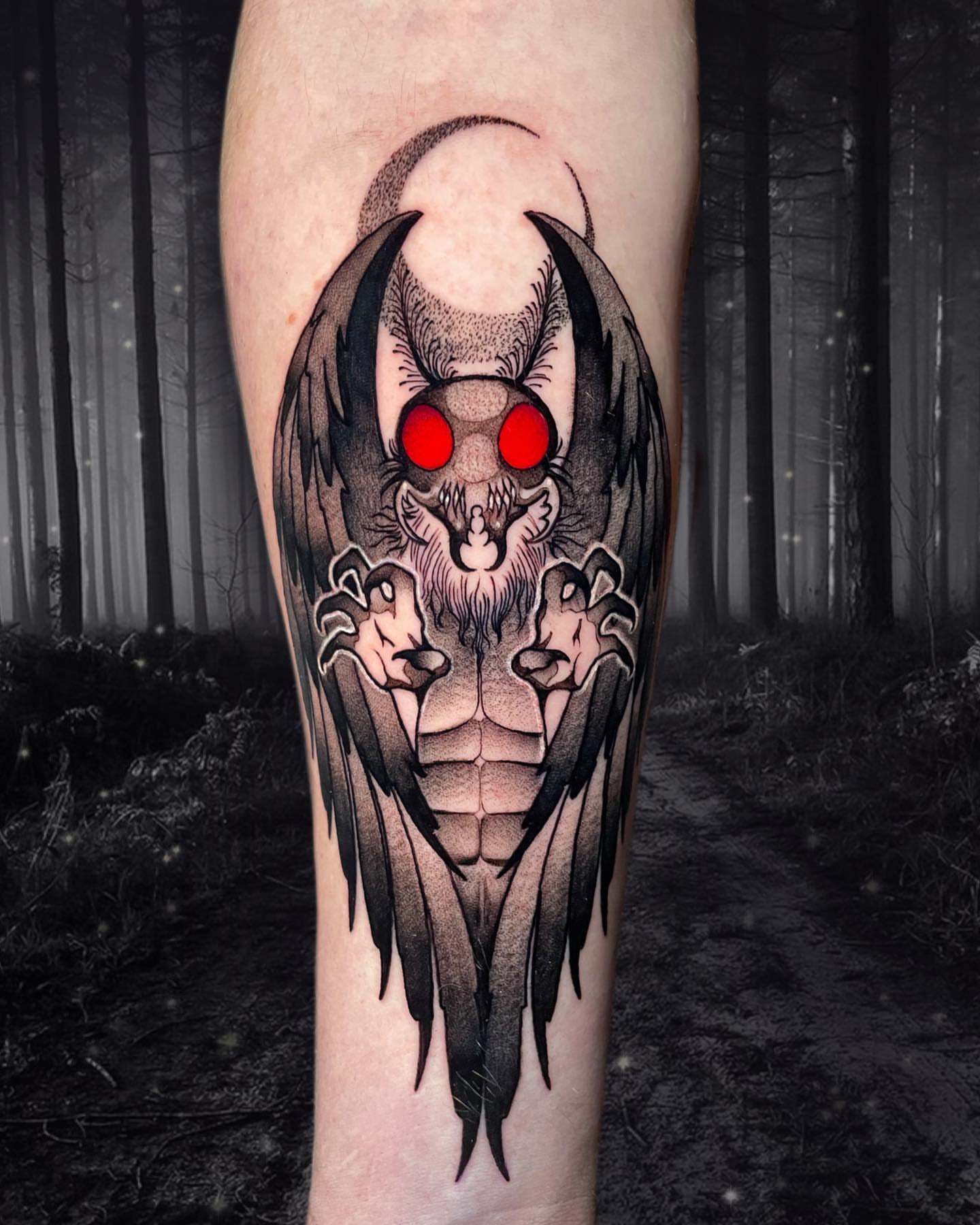 Demon skull dark realism tattoo on the forearm by Wendy Ruiz