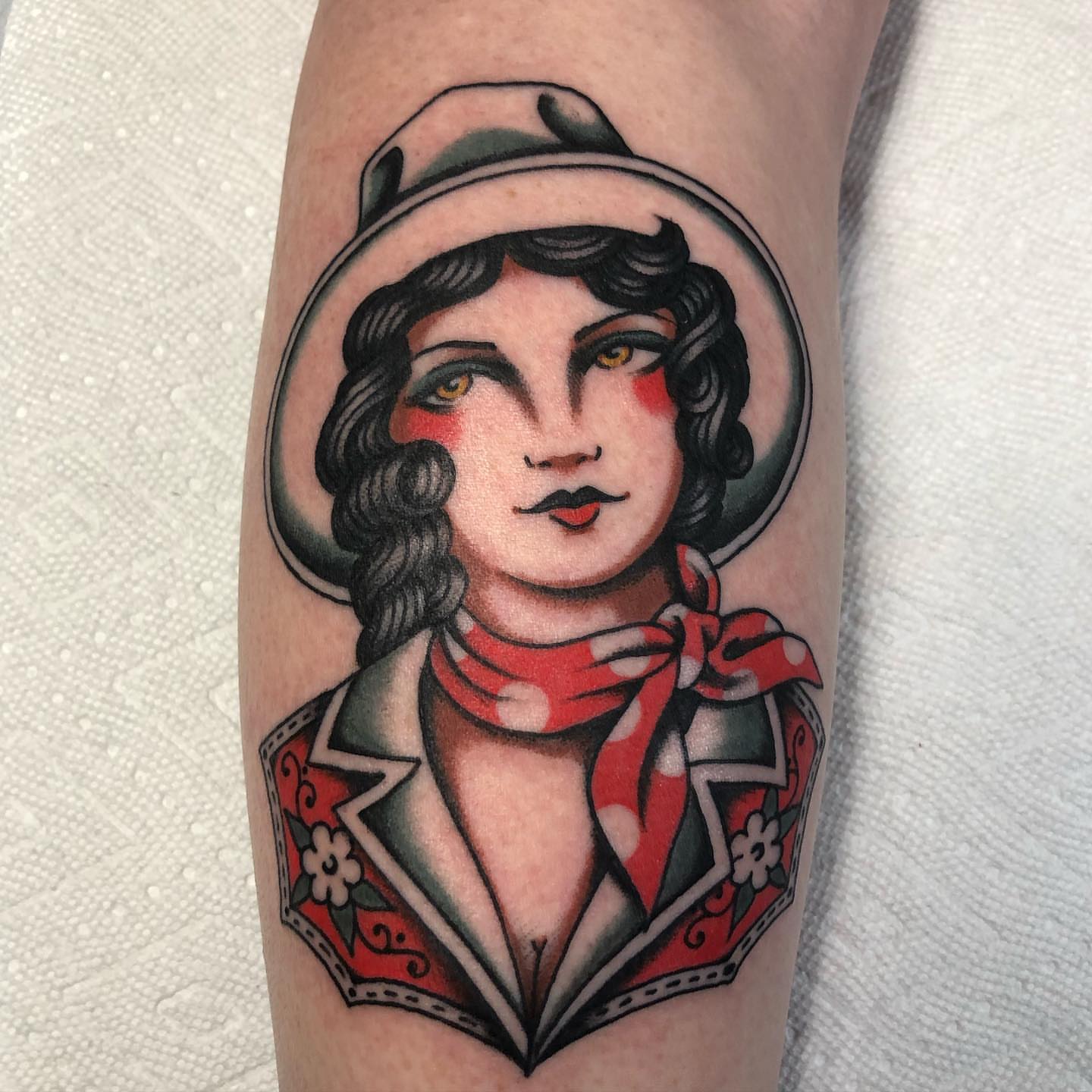 Flapper girl American traditional tattoo on the forearm by Sean McMahon