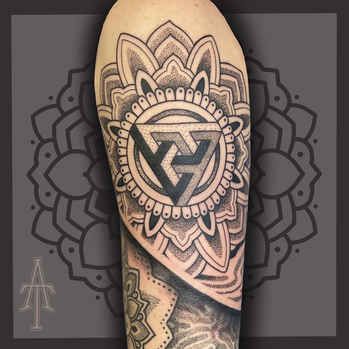 Tattoo by @chrisdobransky — dotwork, geometric
