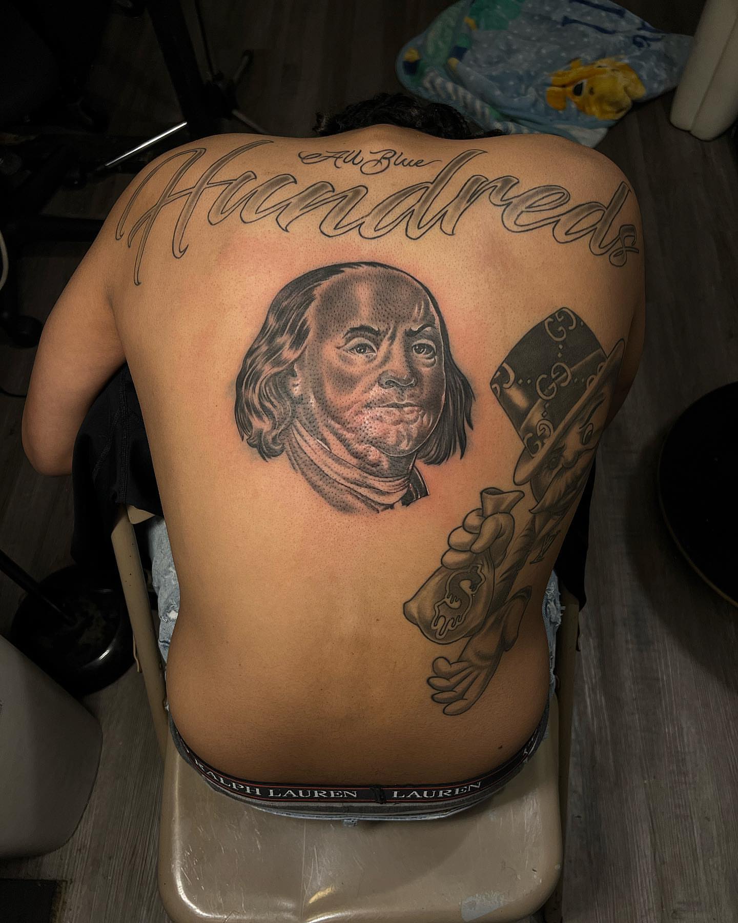 Benjamin Franklin realism tattoo on the back by TattsByShorty
