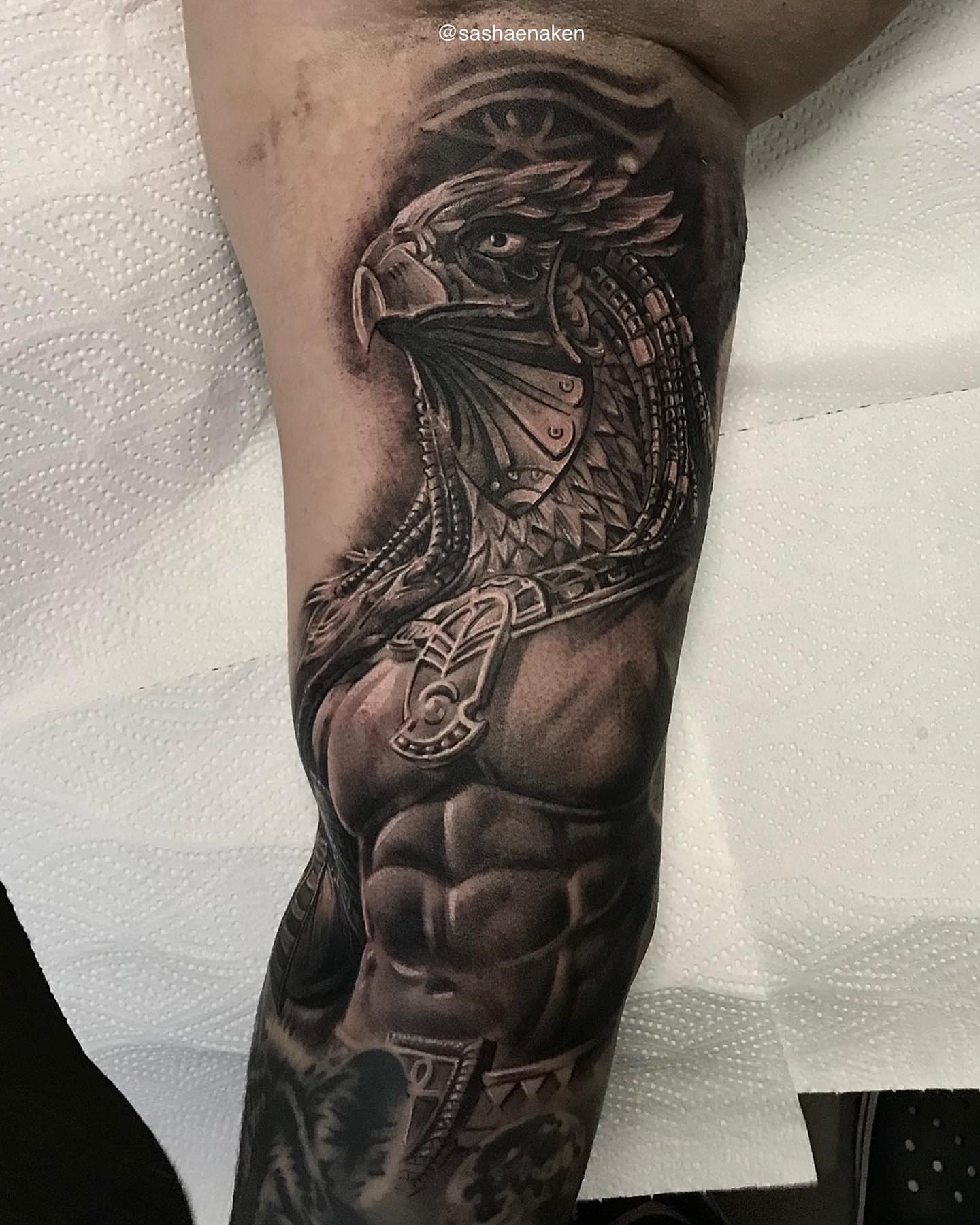 Tattoo by @sashaenaken — black_and_grey, realism