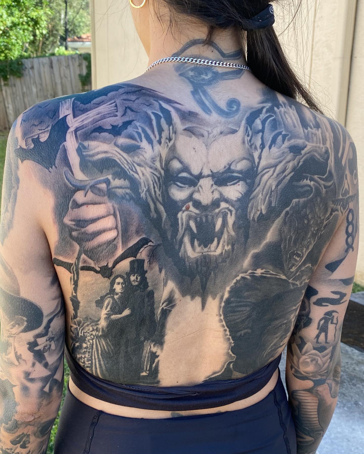 Demon dark realism tattoo on the back by 🦇💀Matt Perlman💀🦇