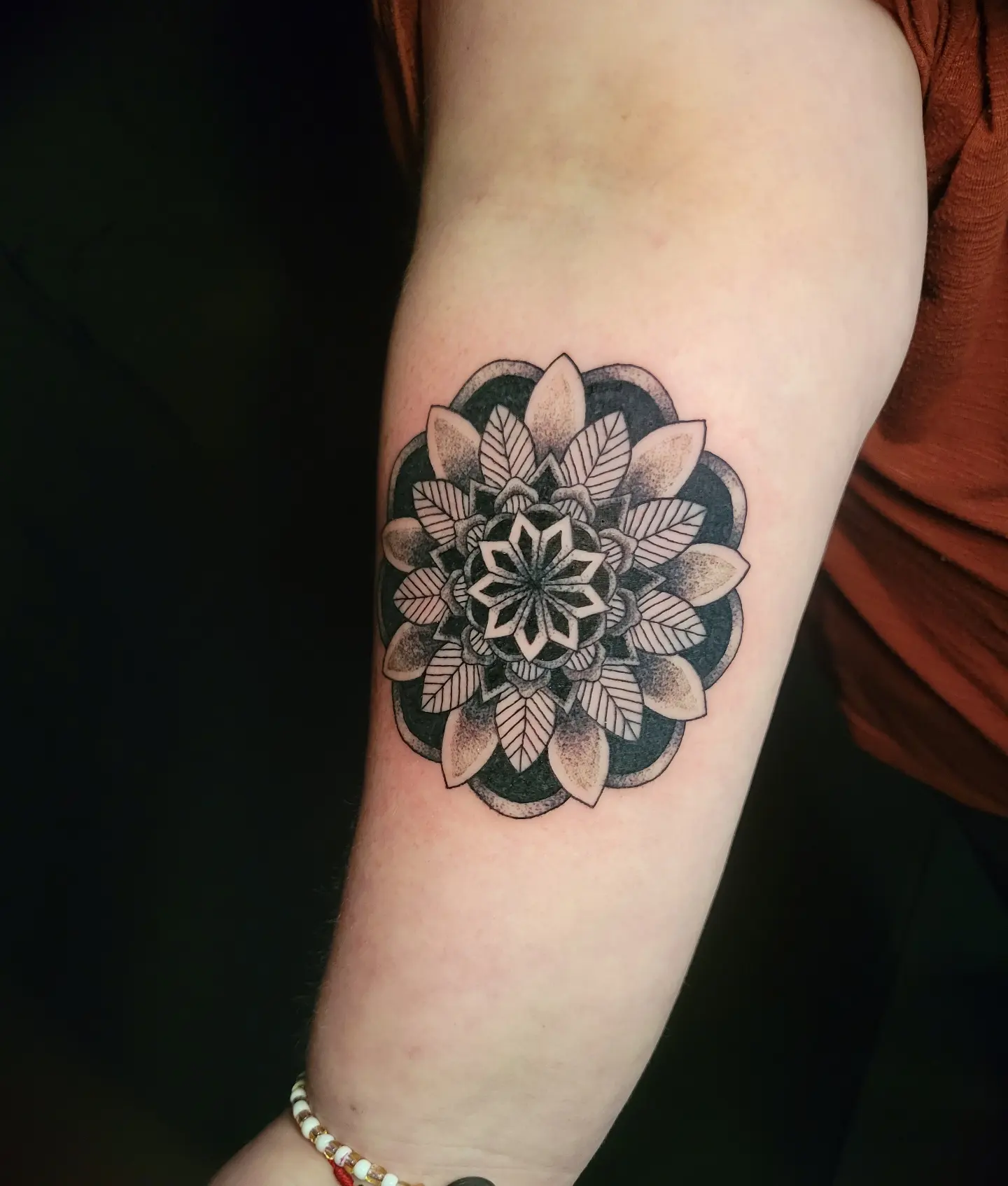 Mandala dotwork tattoo on the forearm by Nicole Bett