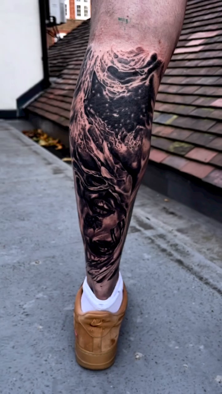 Tattoo by @sim_camillonitattoos — dark_realism, black_and_grey