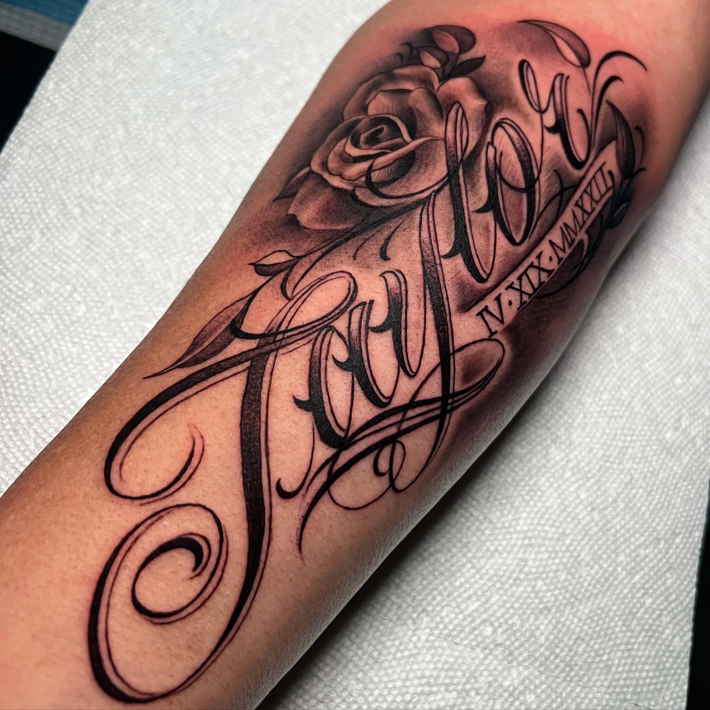 Tattoo by @juliocalderonart — lettering_script