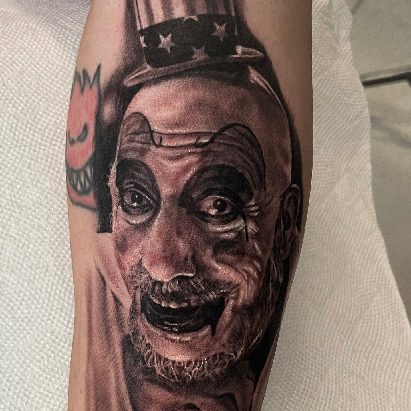 Portrait of a man realism tattoo on the forearm by Rusty Dornhecker, Columbus, Ohio