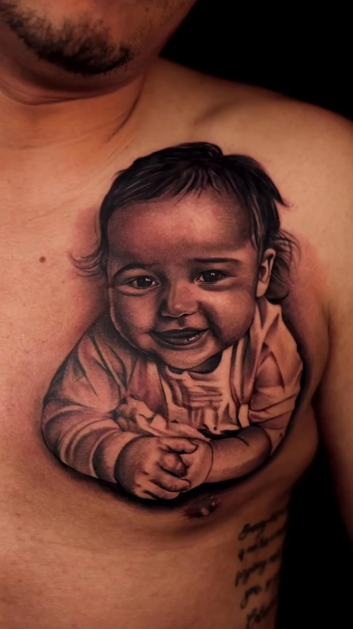 Baby portrait realism tattoo by P.Lok