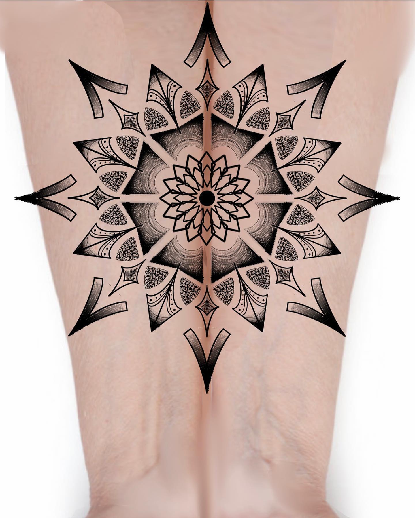 Mandala geometric tattoo on the leg by BoogaInk
