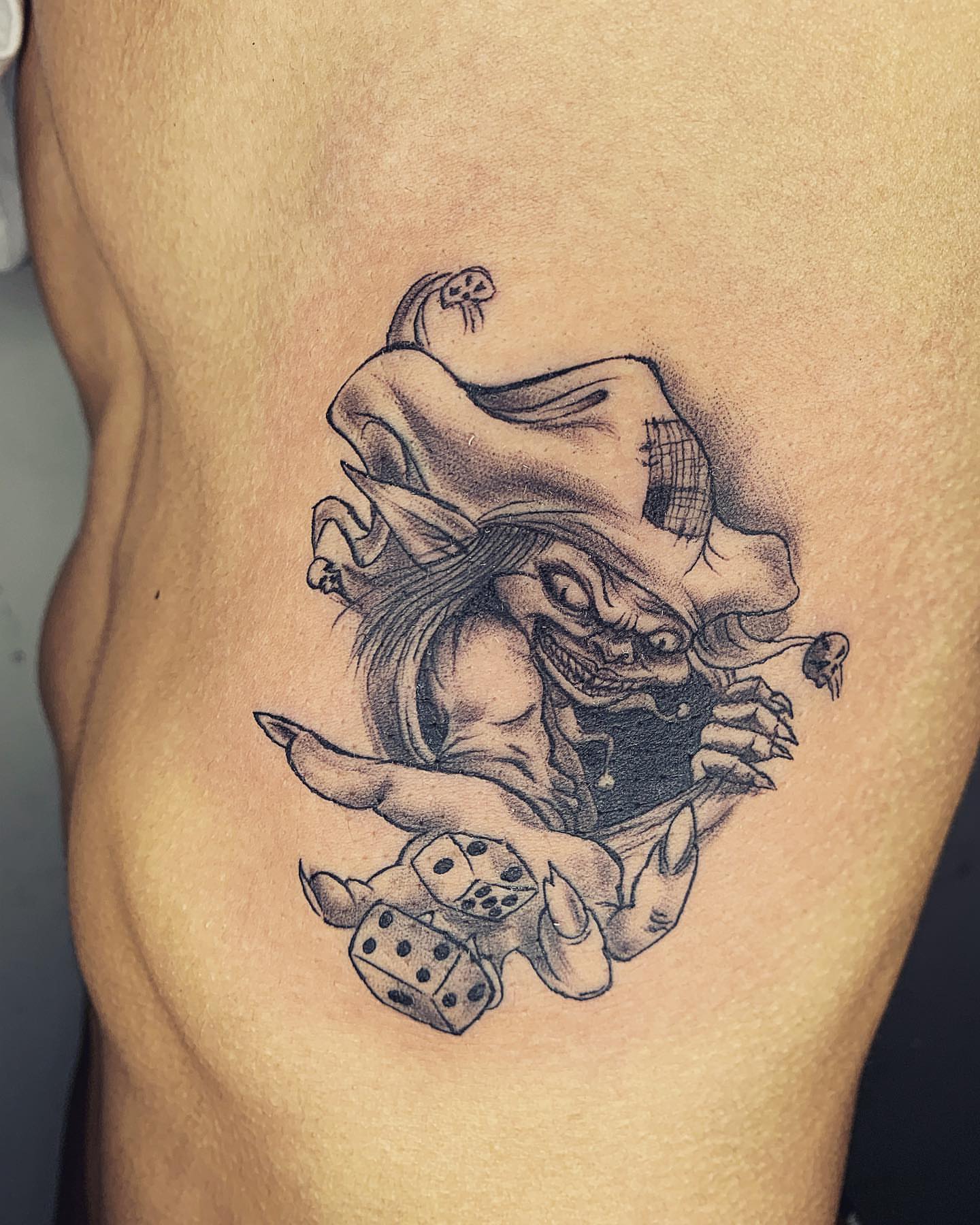 Demon dotwork tattoo on the ribs by 𝔄𝔩𝔳𝔞𝔯𝔬 𝔓𝔦𝔫𝔦𝔩𝔩𝔞