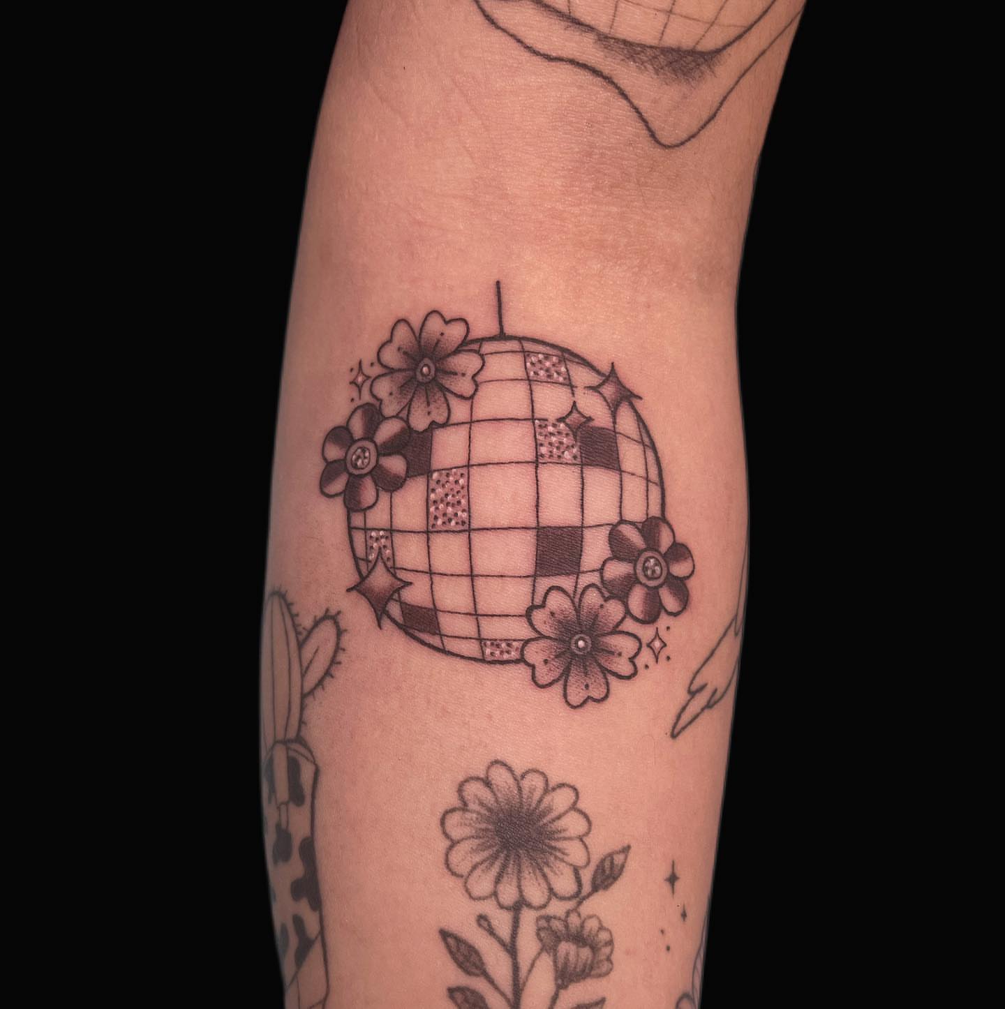 Disco ball black and grey tattoo on the forearm by πΊπππππ βΎ π»πππππ π¨πππππ