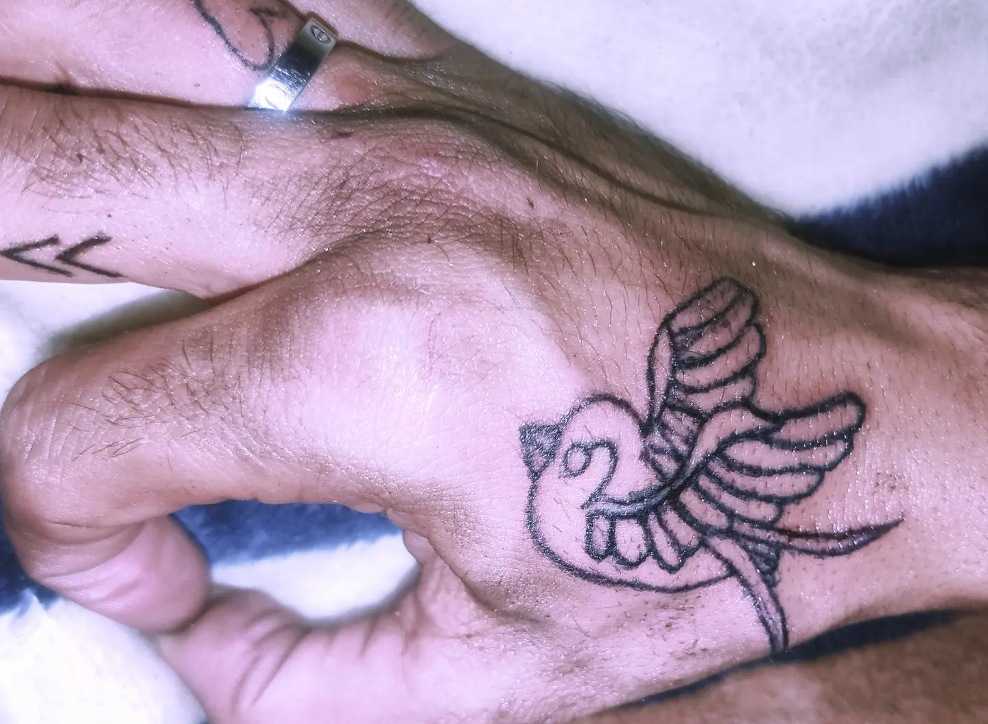 Bird black and grey tattoo on the hand by Tatuadora & Piercer