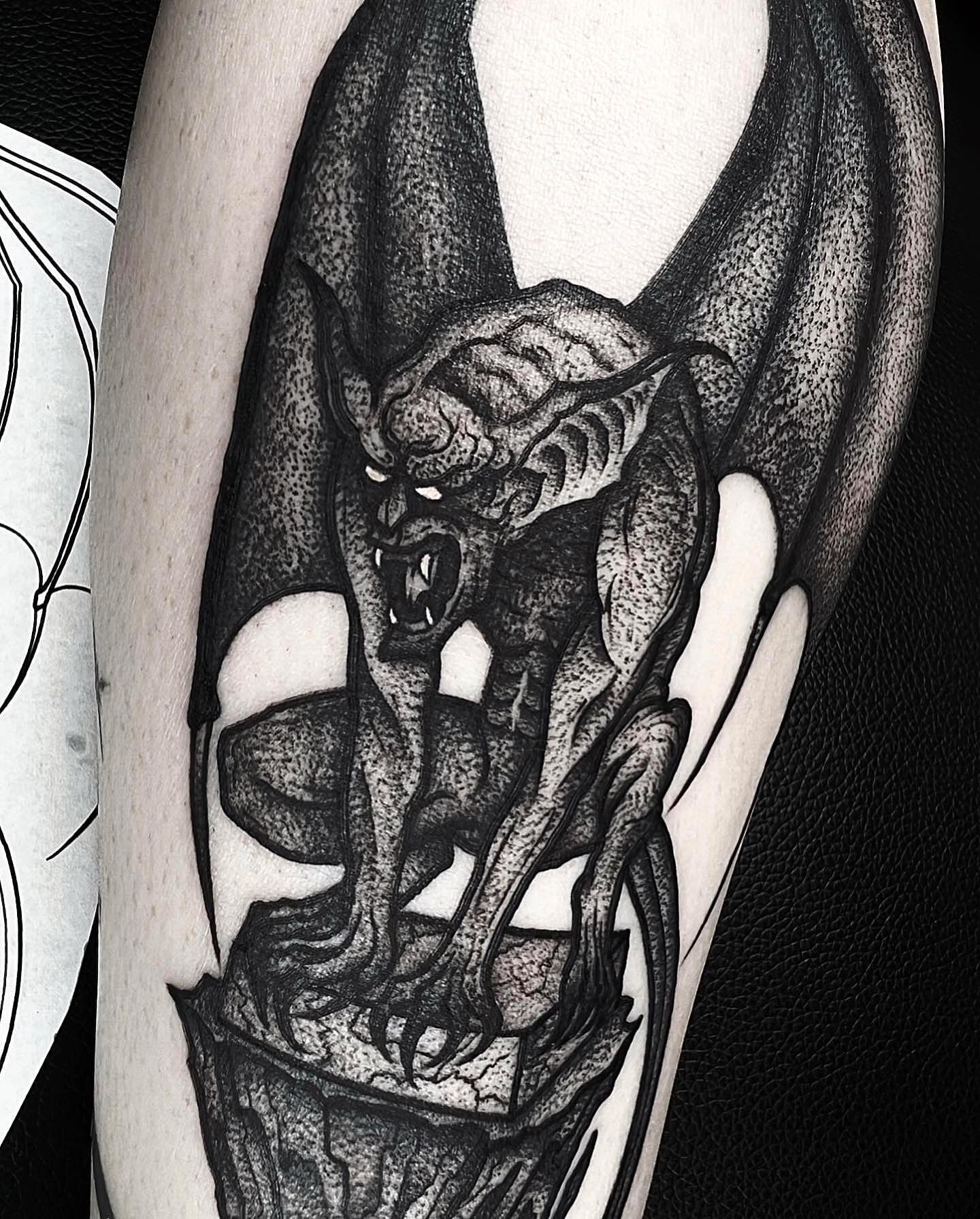 Demon dotwork tattoo on the forearm by Jared🗡Hughes