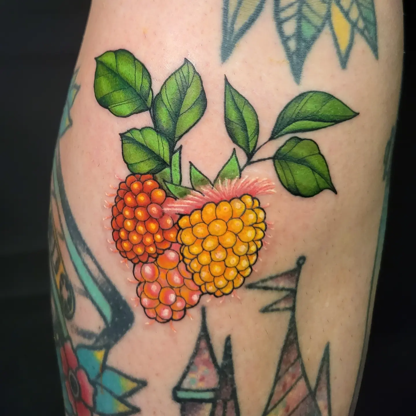 Fruit dotwork tattoo on the forearm by Nicole Bett