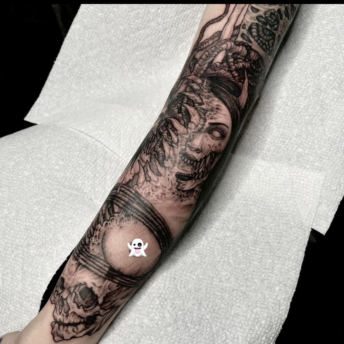 Zombie woman realism tattoo on the forearm by Kyle Black