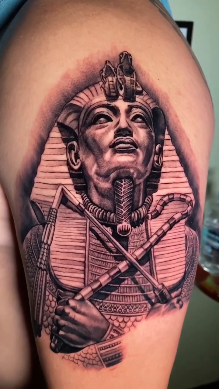 Pharaoh portrait realism tattoo by Abel Deida