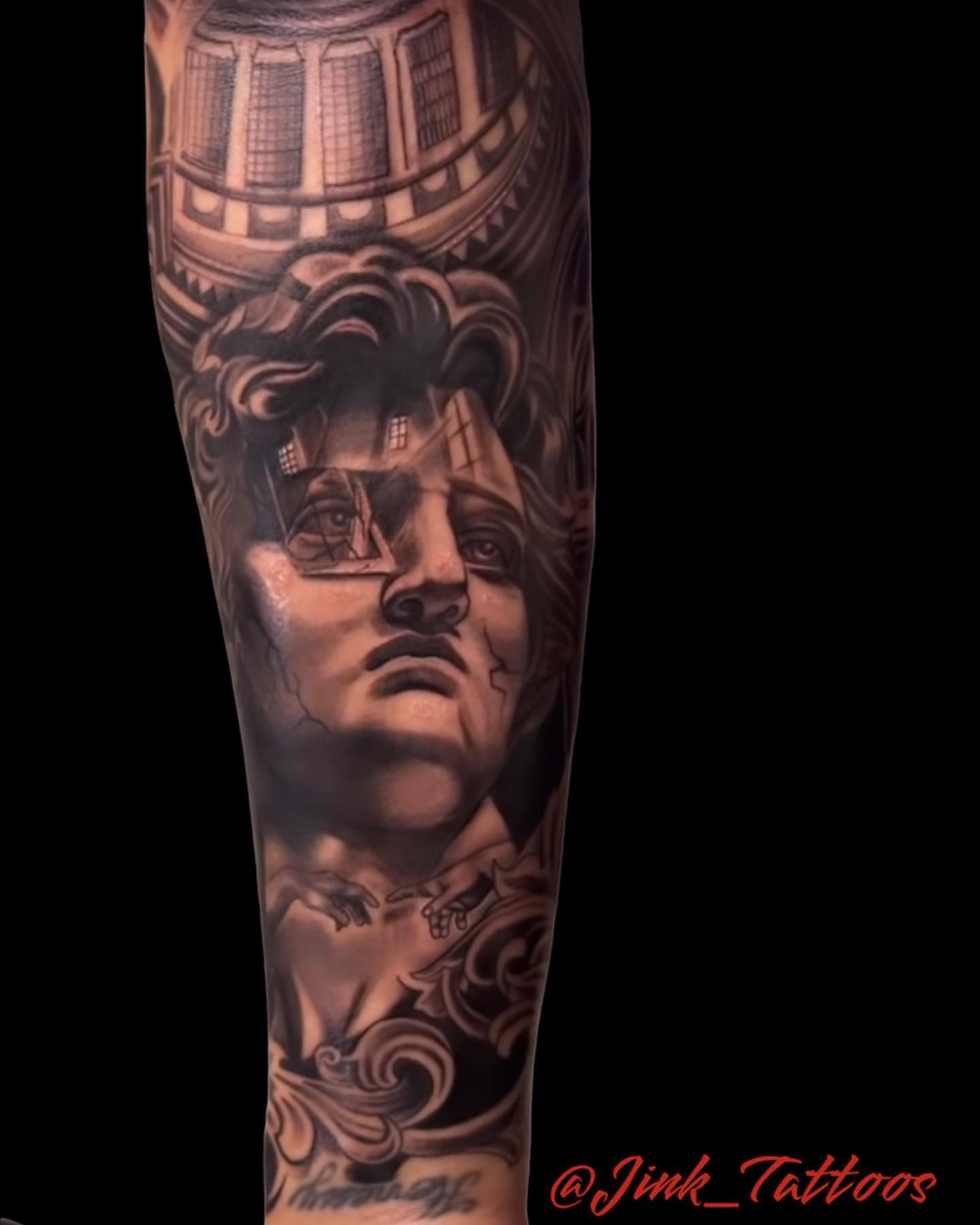Tattoo by @jink_tattoos — realism, black_and_grey