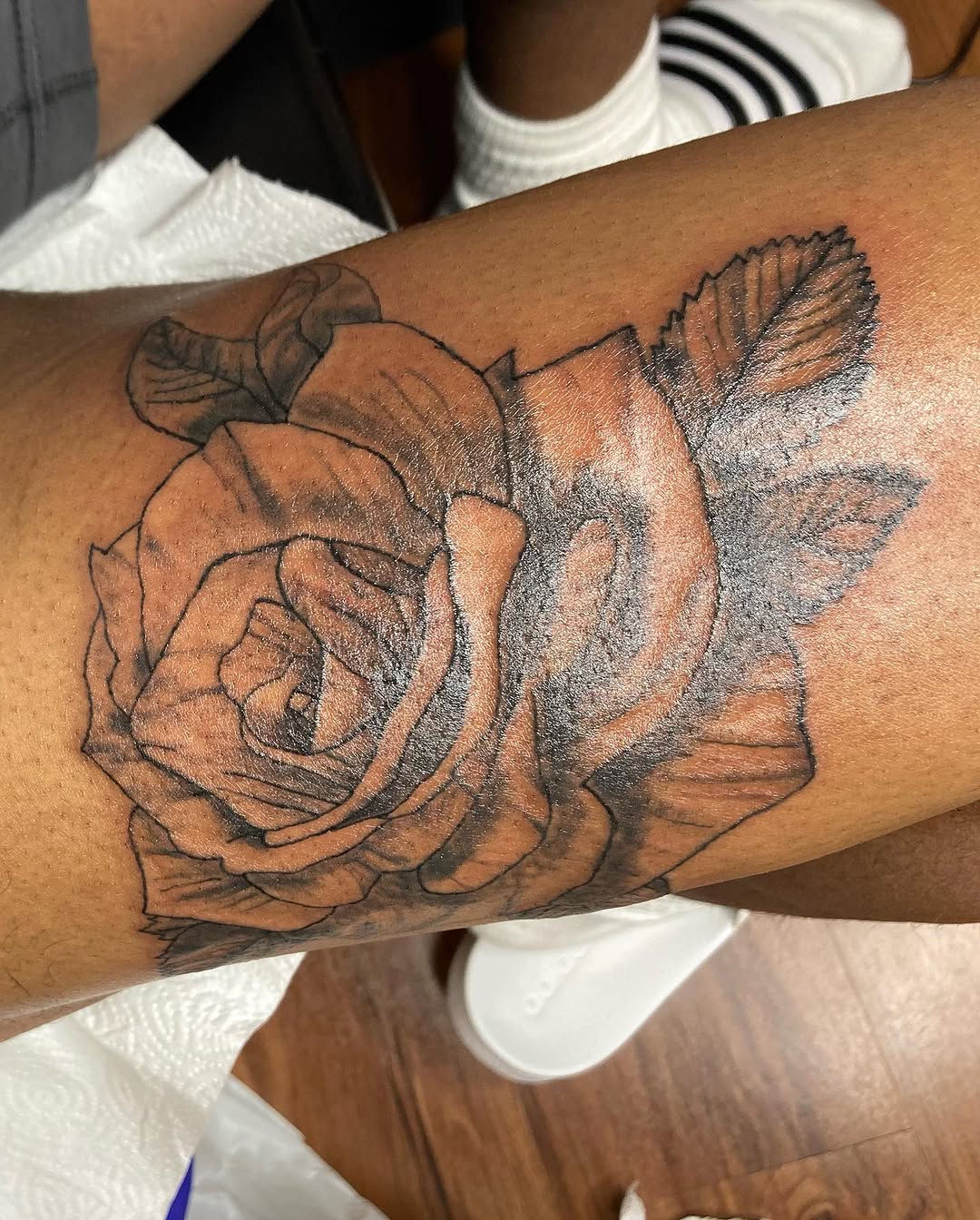 Rose dotwork tattoo on the forearm by CmoreInk